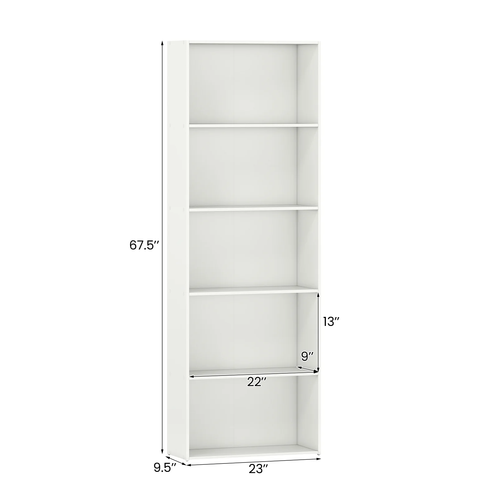 5-Shelf Storage Bookcase, Modern Display Cabinet, White - Image 6