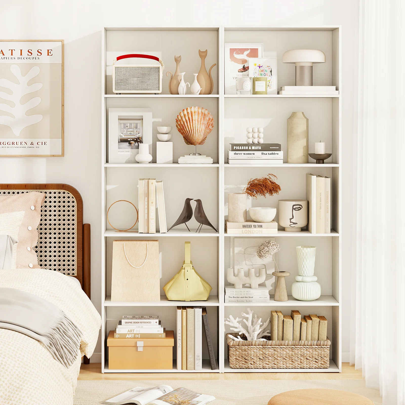 5-Shelf Storage Bookcase, Modern Display Cabinet, White - Image 7