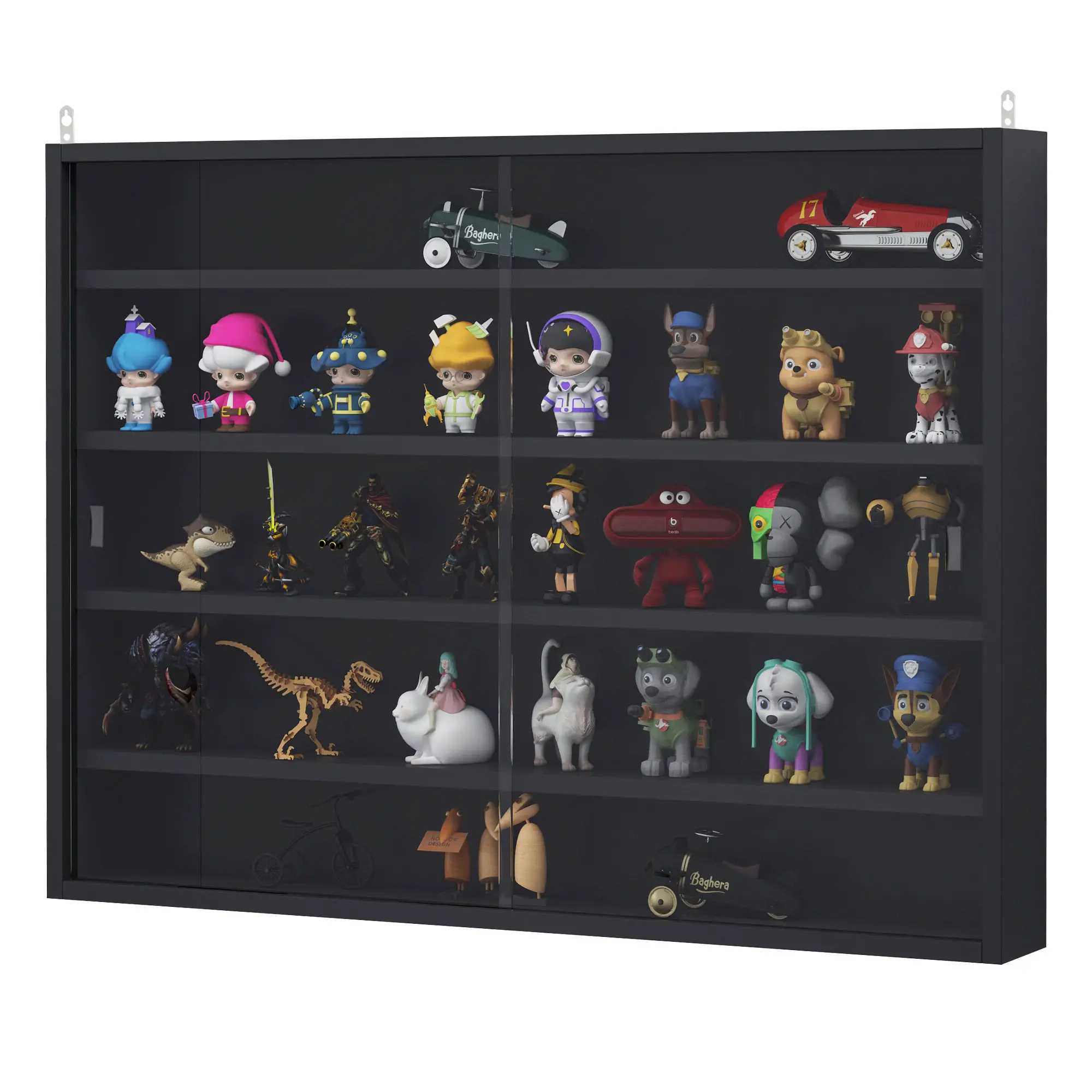 5-Tier Display Cabinet, Shot Glass Display Case, Glass Curio Cabinet with 2 Glass Doors and 4 Adjustable Shelves, Black - Image 11