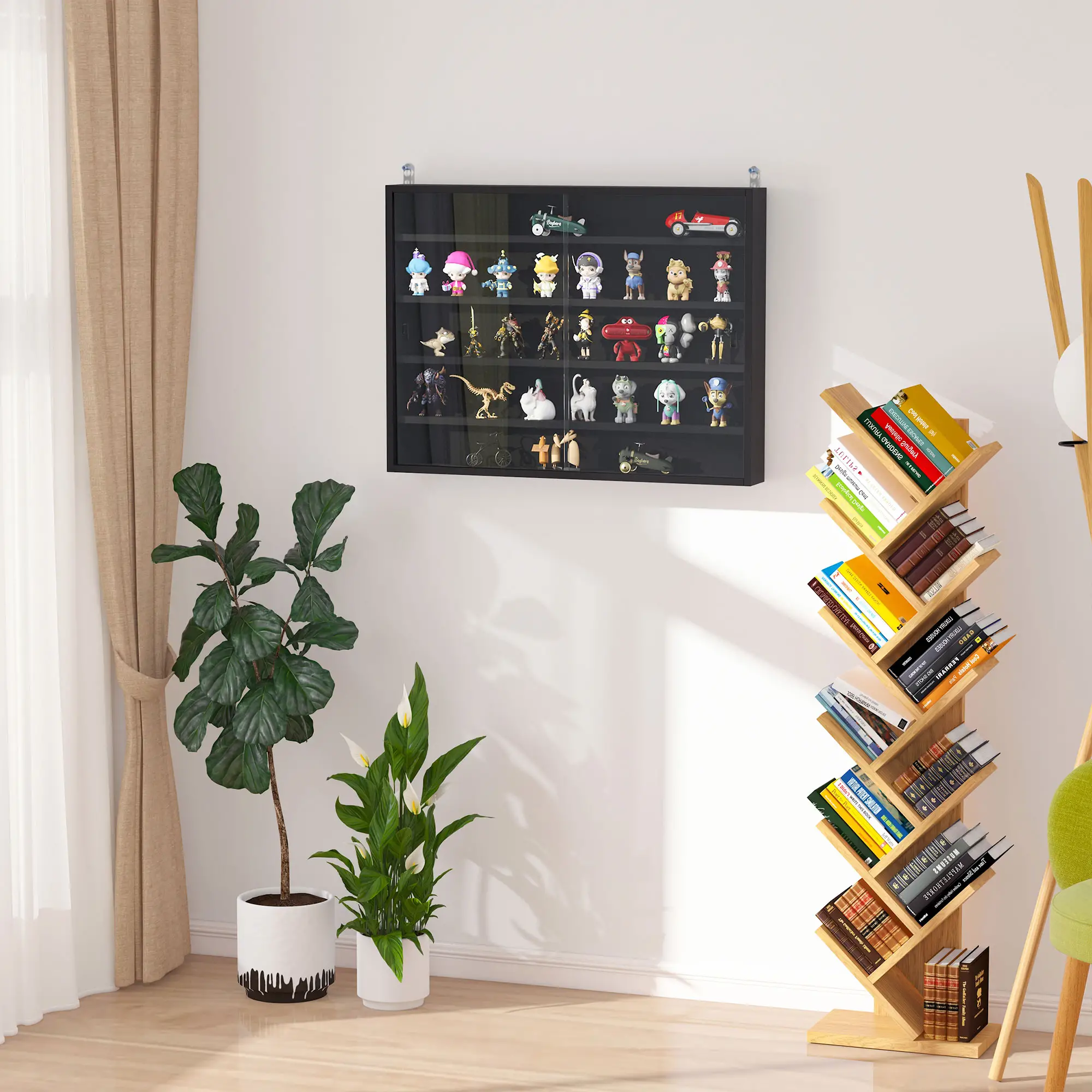 5-Tier Display Cabinet, Shot Glass Display Case, Glass Curio Cabinet with 2 Glass Doors and 4 Adjustable Shelves, Black - Image 2