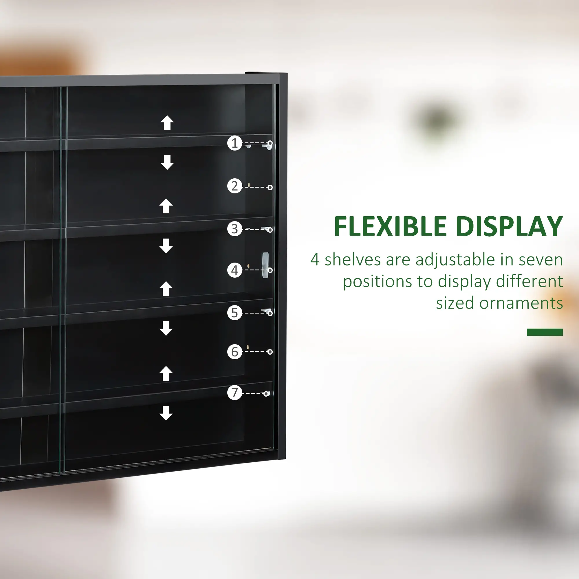 5-Tier Display Cabinet, Shot Glass Display Case, Glass Curio Cabinet with 2 Glass Doors and 4 Adjustable Shelves, Black - Image 4