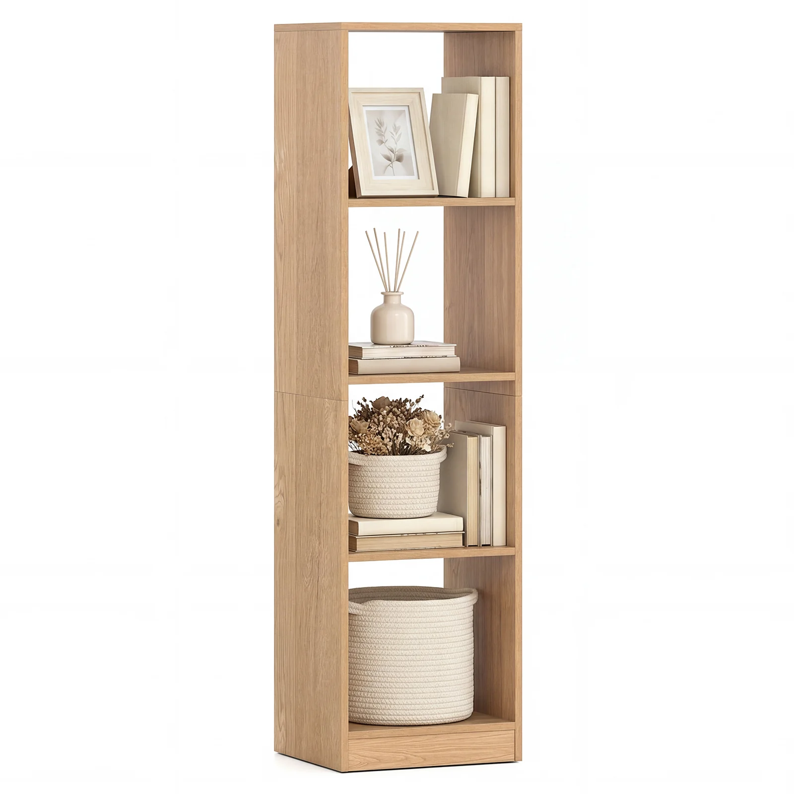 5-Tier 4-Cube Narrow Bookshelf, Anti-Tipping Kits, Natural - Image 5