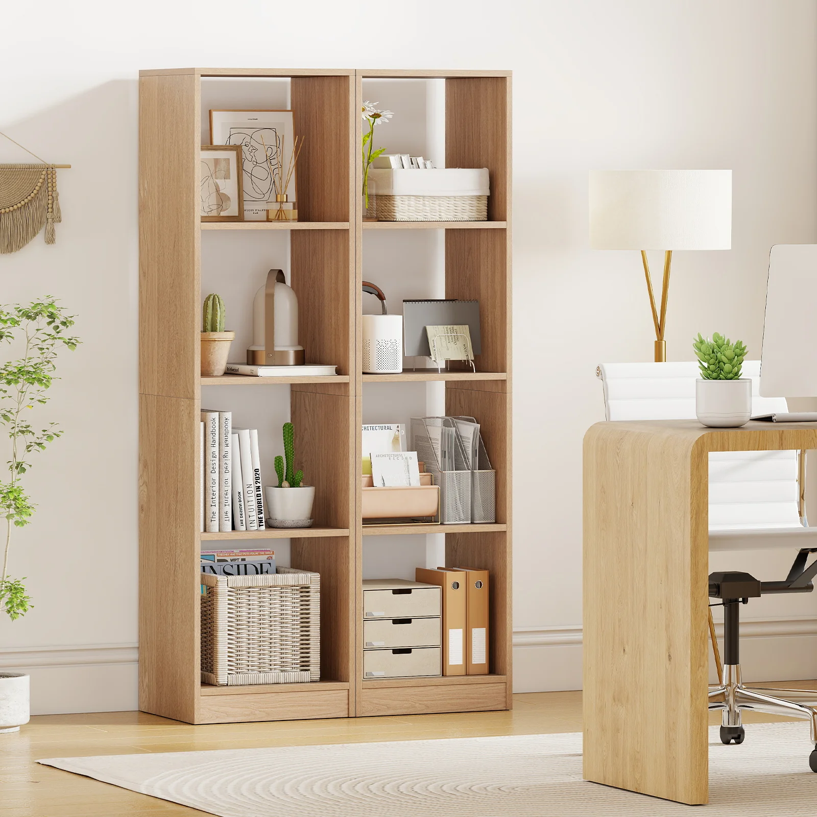 5-Tier 4-Cube Narrow Bookshelf, Anti-Tipping Kits, Natural - Image 7
