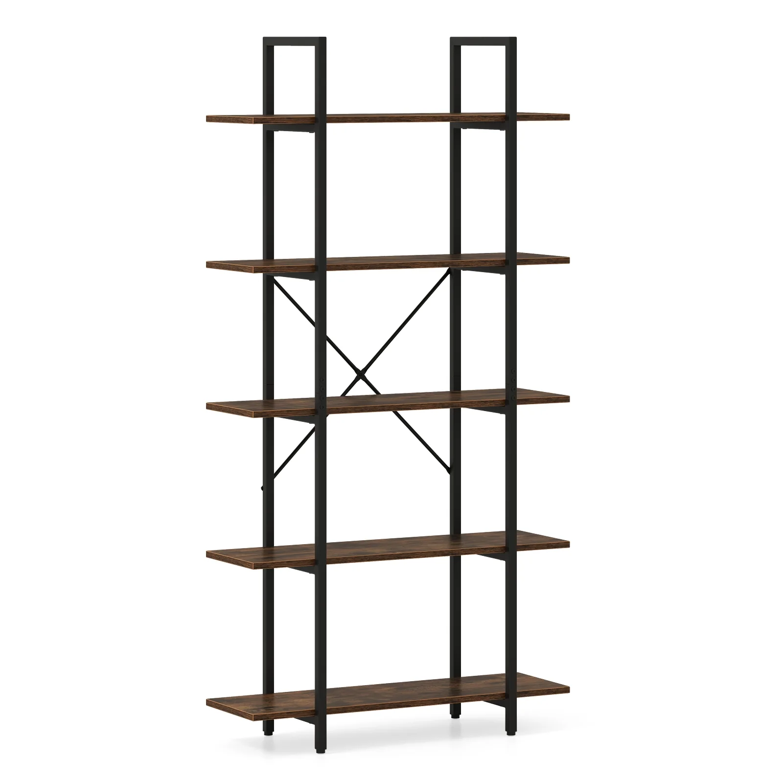 5-Tier 62 Inch Vintage Industrial Bookcase, Rustic Brown - Image 4