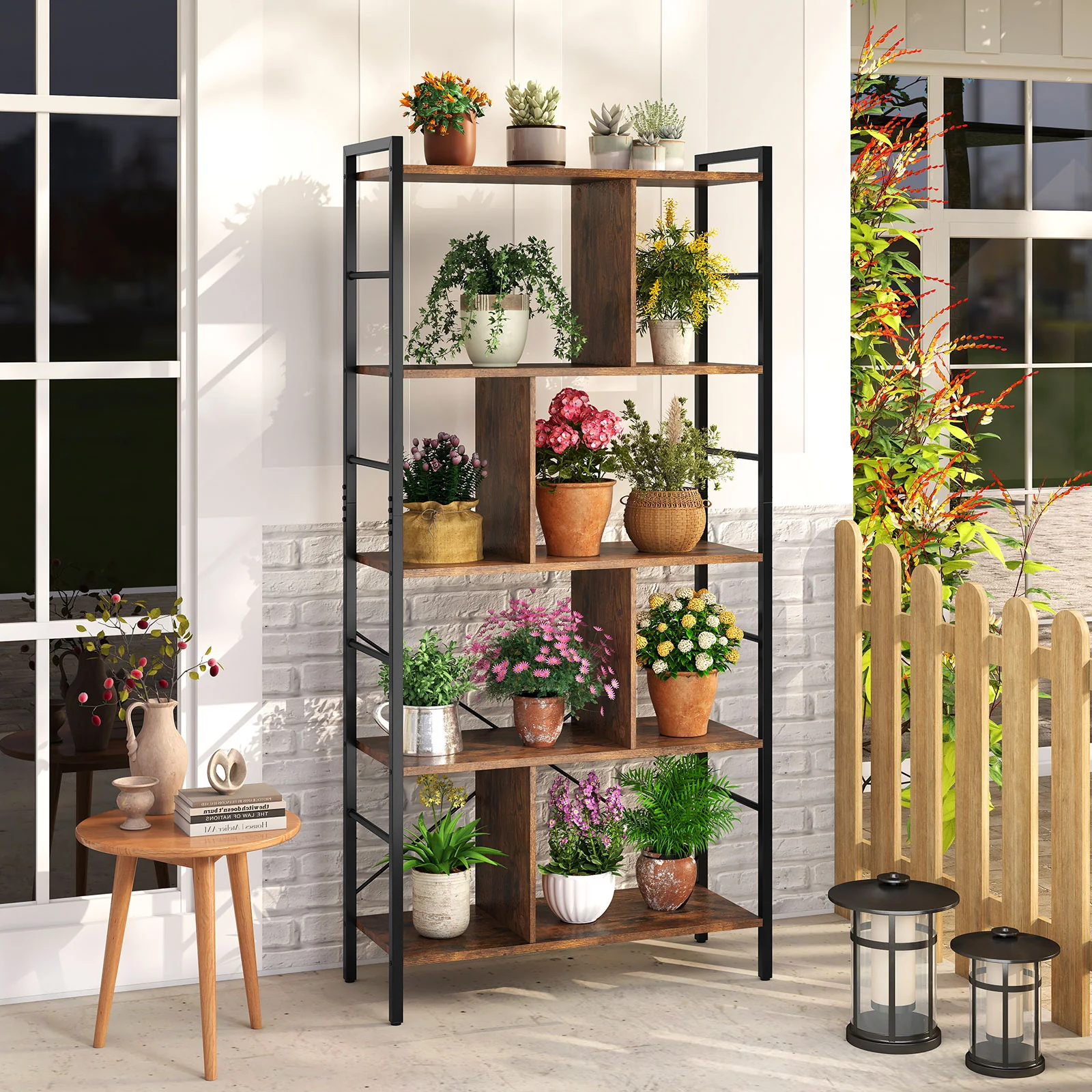 5-tier Bookcase 61 Inch Tall Industrial Bookshelf with Metal Frame - Image 2