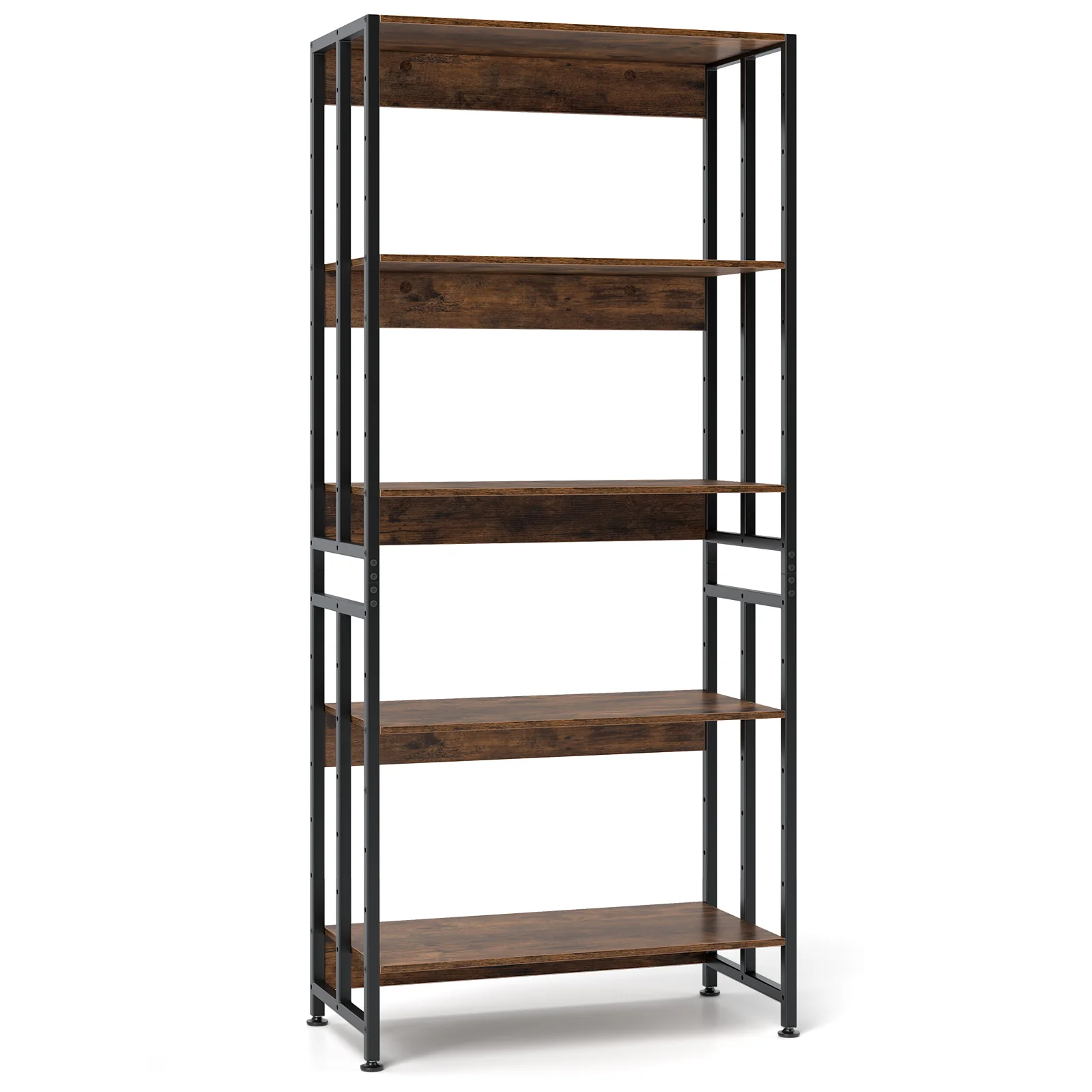 5-Tier Bookshelf, Adjustable Tiltable Shelves, Rustic Brown - Image 4