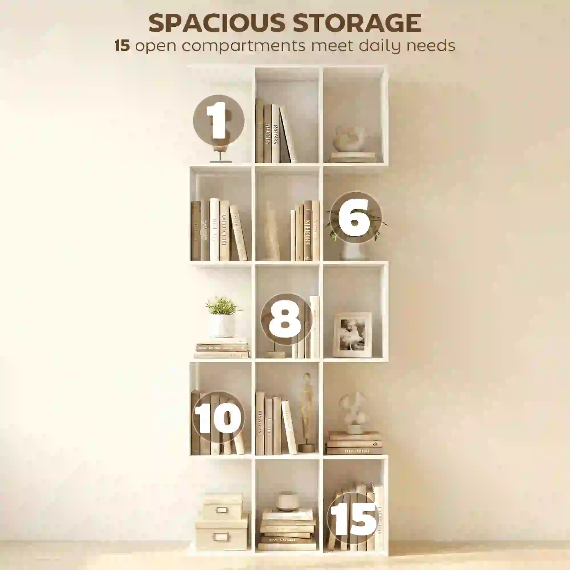 5-Tier Bookshelf, S Shaped Geometric Bookcase, White Wood Grain, White - Image 5
