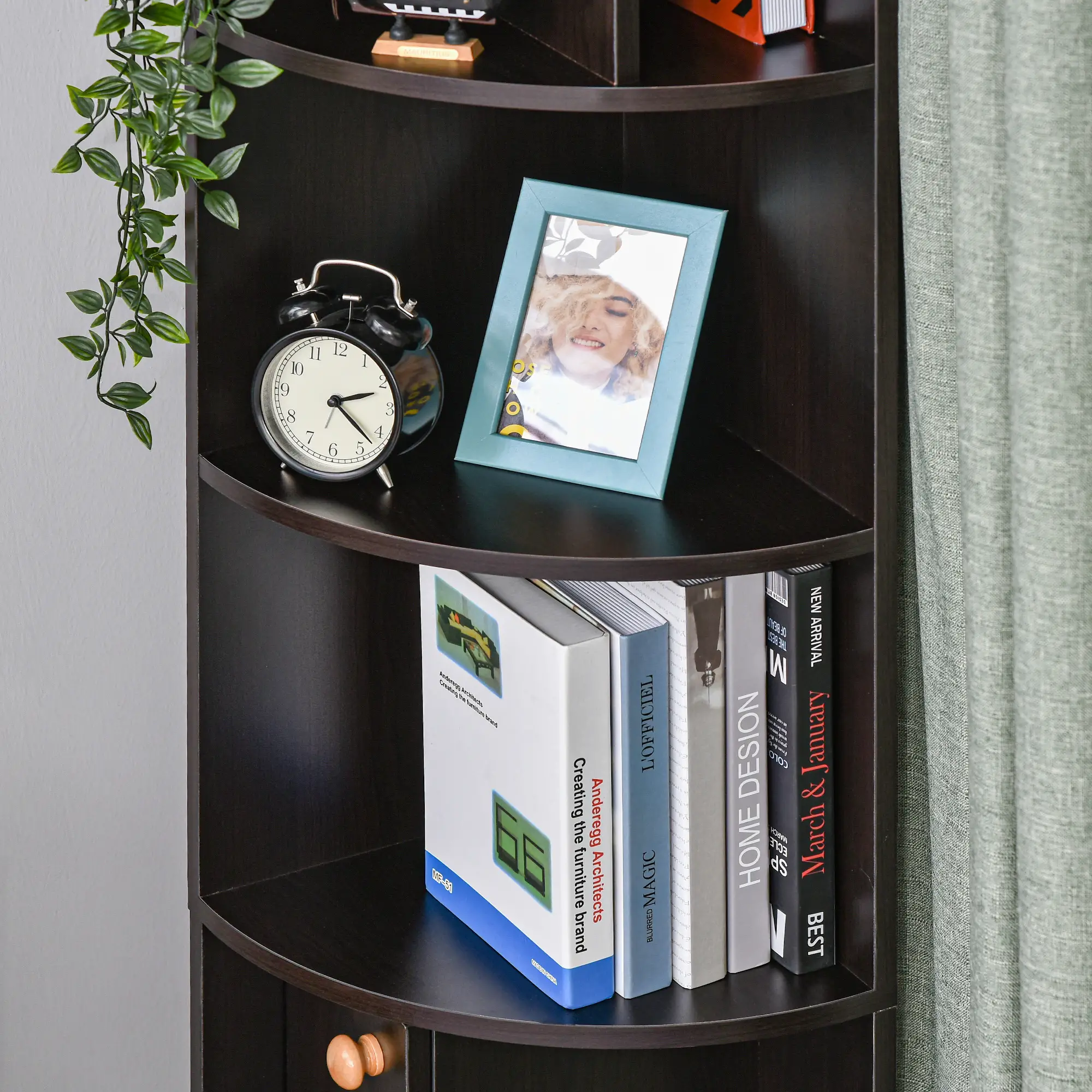 5-Tier Corner Bookcase, Storage Bookshelf, Open Compartments, Cabinet, Black - Image 8