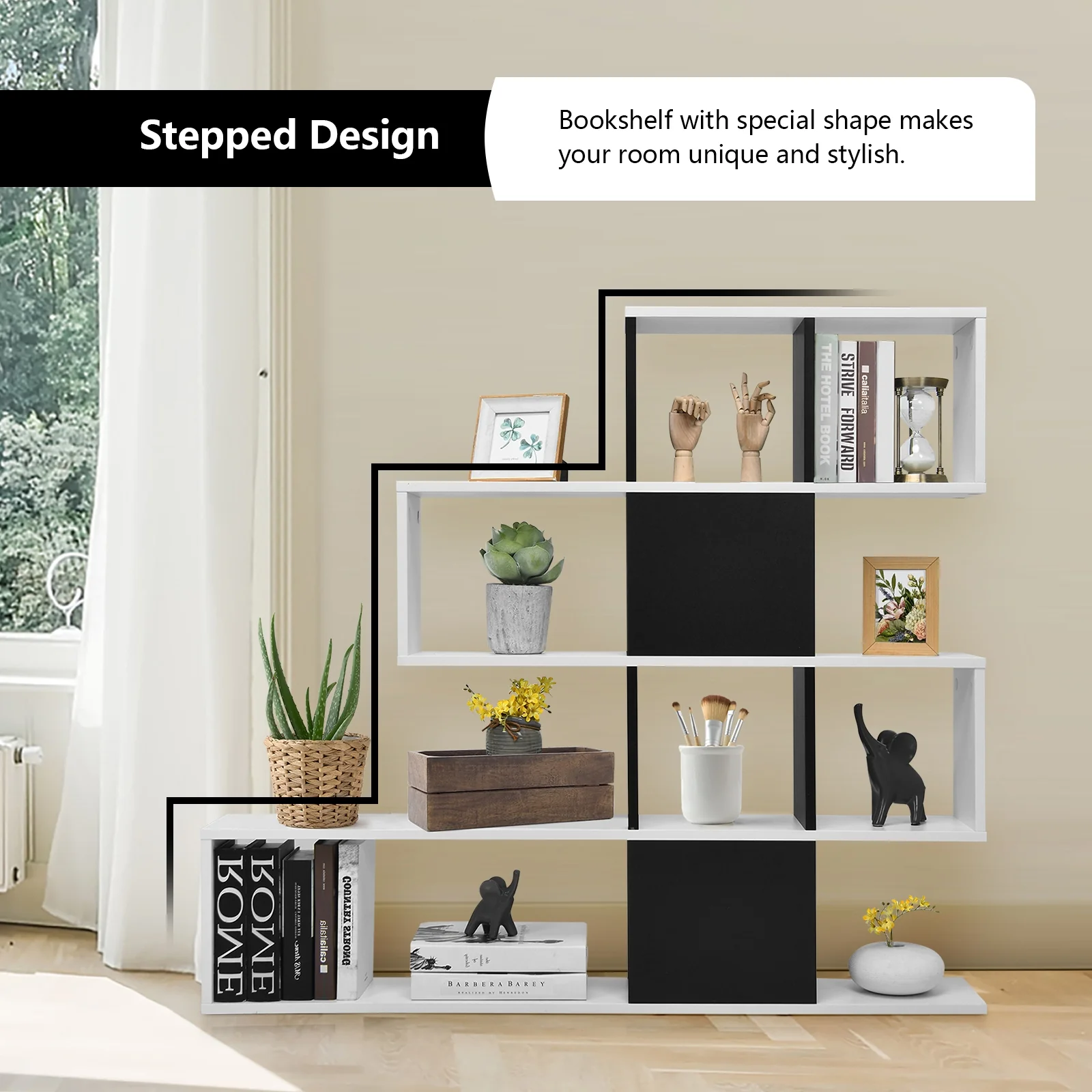 5-Tier Corner Ladder Bookcase With Storage Rack, White, Black - Image 9