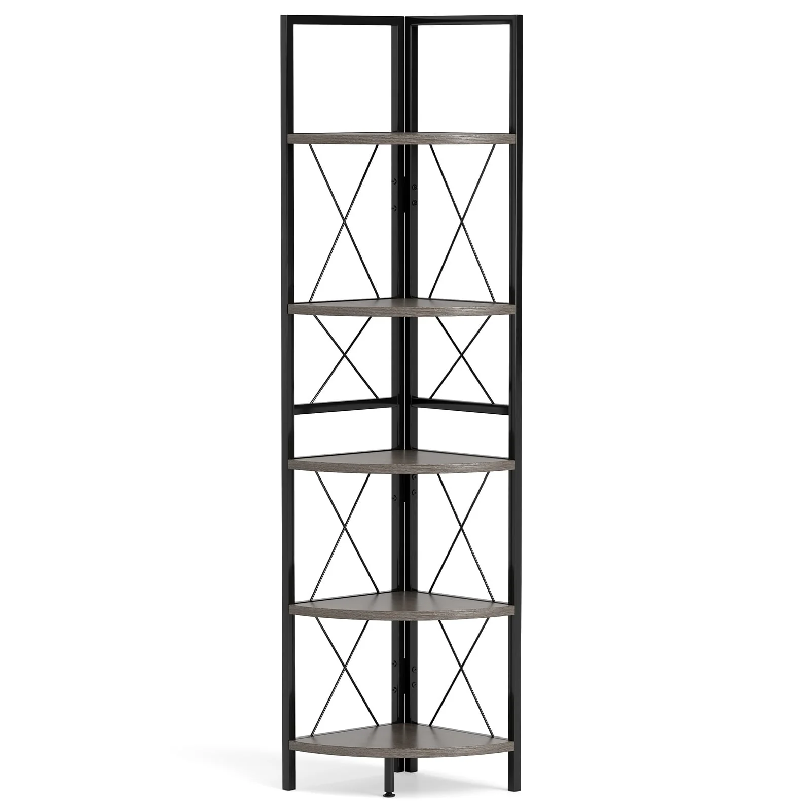 5-Tier Corner Shelf, 63 Inch Tall, Oak Storage Rack - Image 4