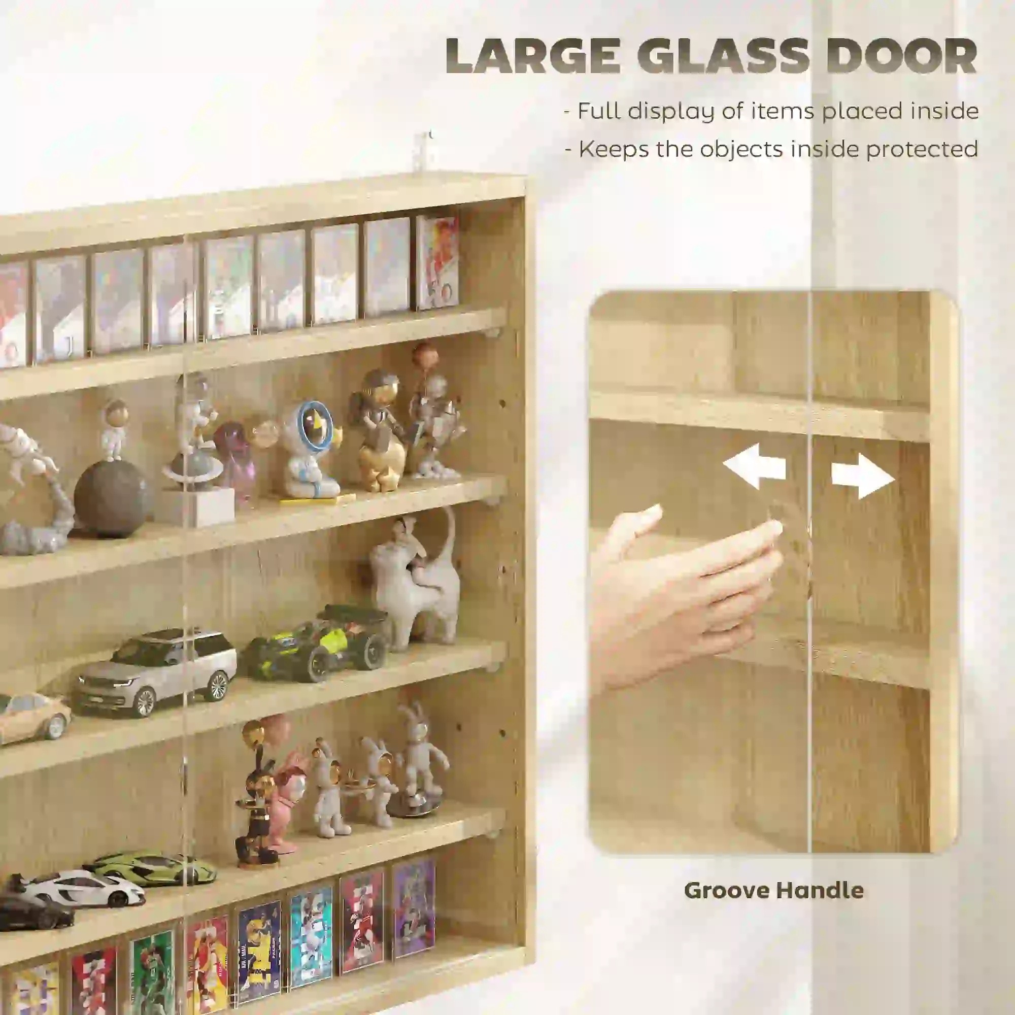 5-Tier Display Cabinet, 2 Glass Doors, 4 Adjustable Shelves, Oak - Image 5