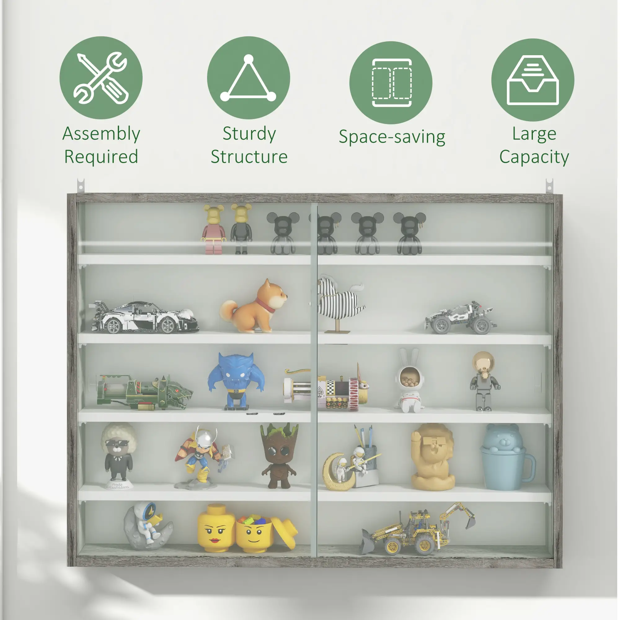 5-Tier Display Cabinet, Glass Curio Cabinet, White - Image 6