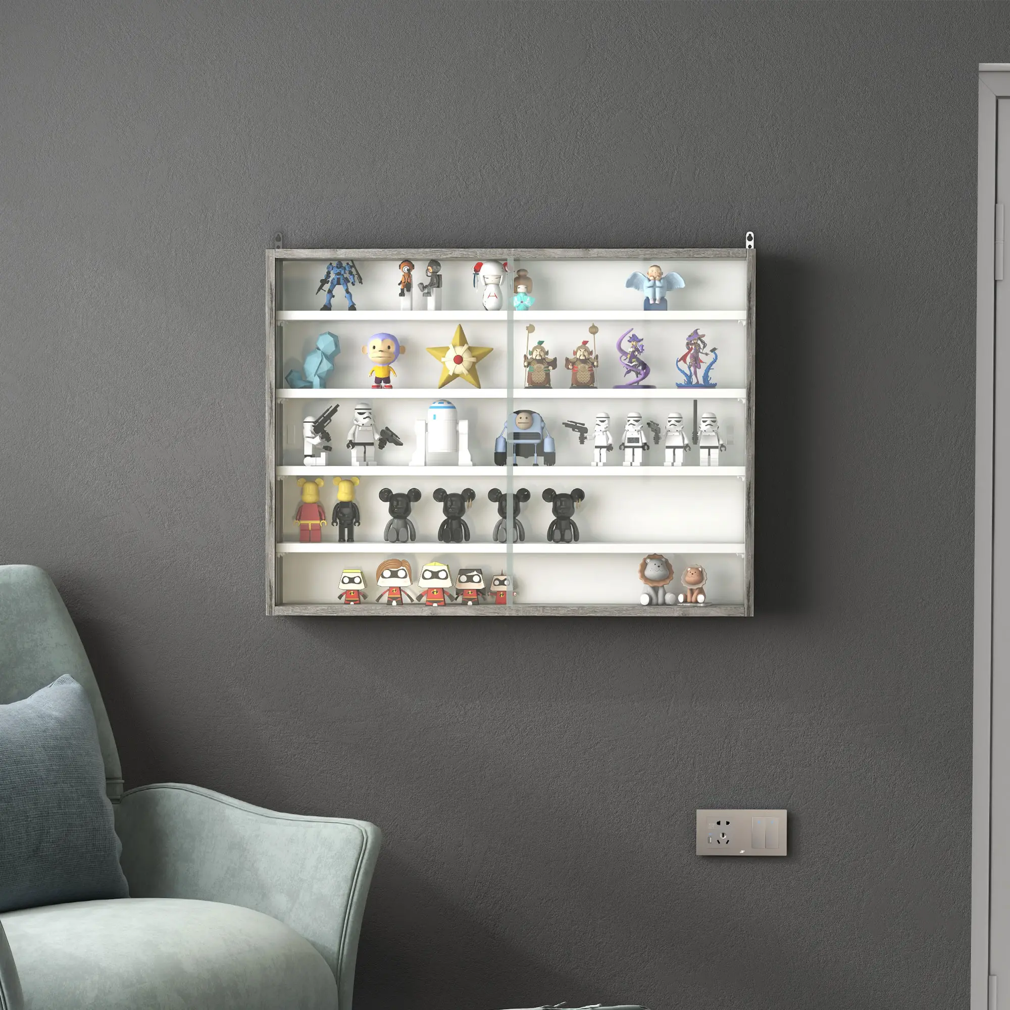 5-Tier Display Cabinet, Glass Curio Cabinet, White - Image 8