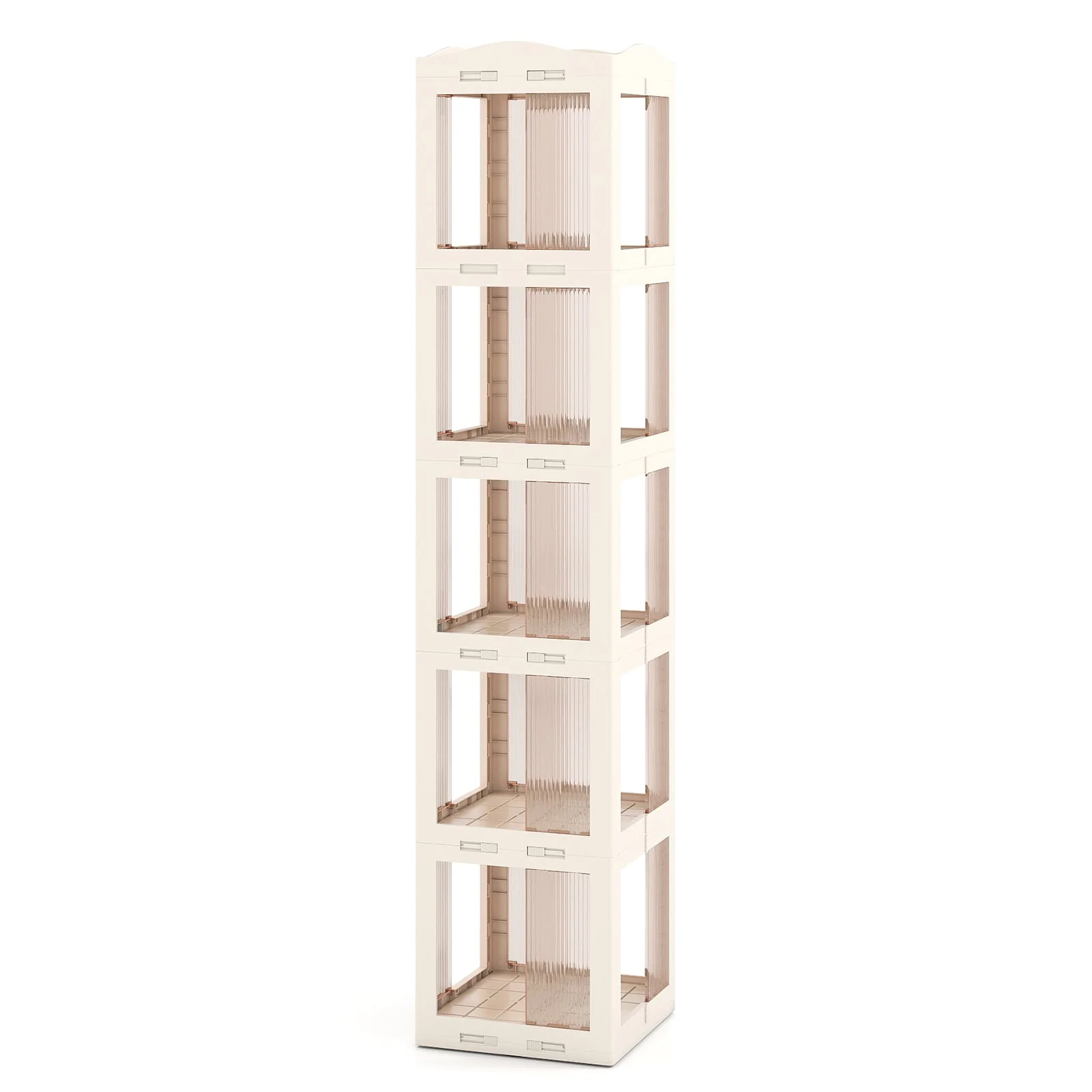 5-Tier Foldable Rotating Bookshelf 360° Spinning Bookcase with Swivel Base, White - Image 4