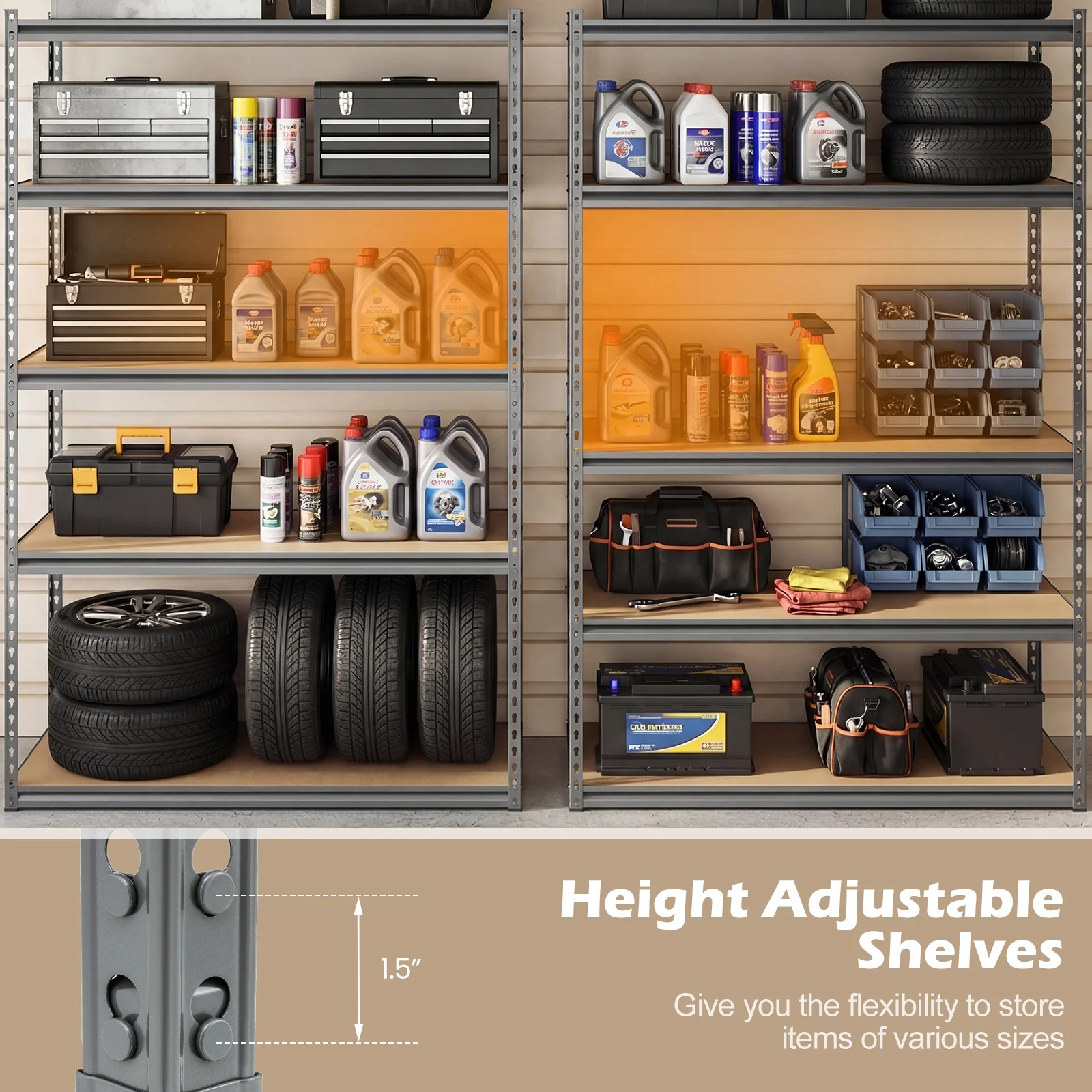 5-Tier Garage Shelving, 2200 Lbs Capacity, Adjustable Metal Rack - Image 5