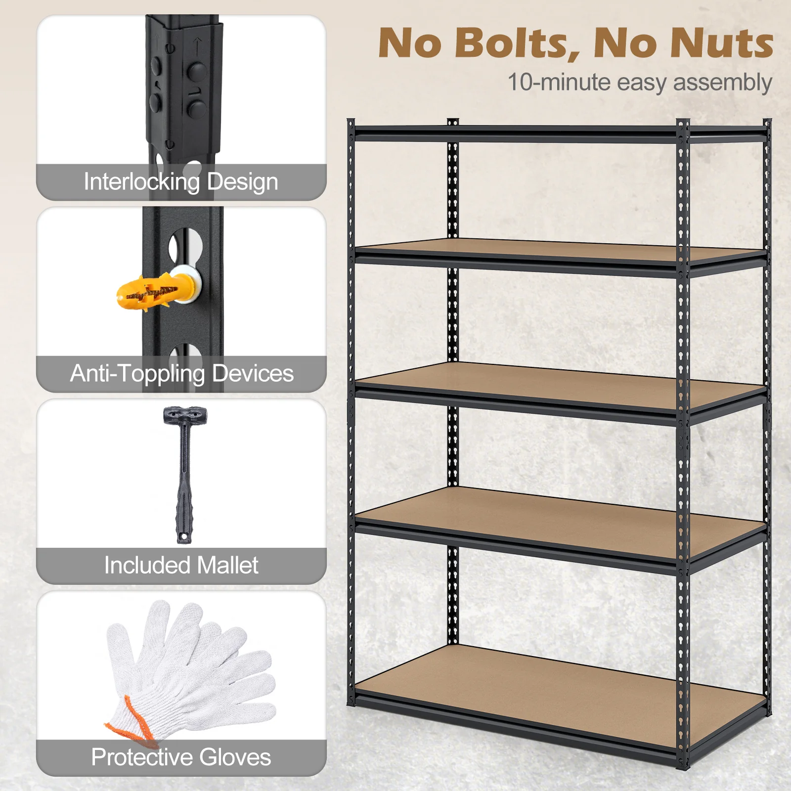5-Tier Garage Shelving, 2200 LBS Heavy Duty Adjustable Utility Rack - Image 8