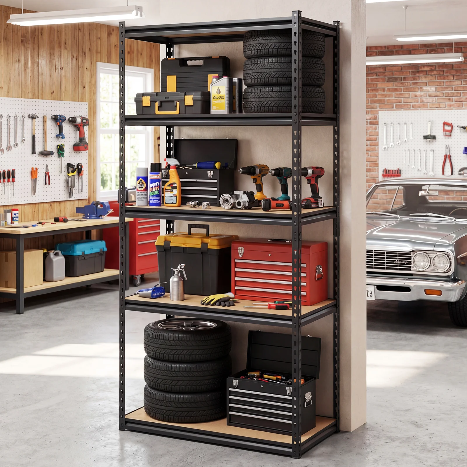5-Tier Garage Shelving, 2200 LBS Metal Storage, Adjustable Utility Rack - Image 2