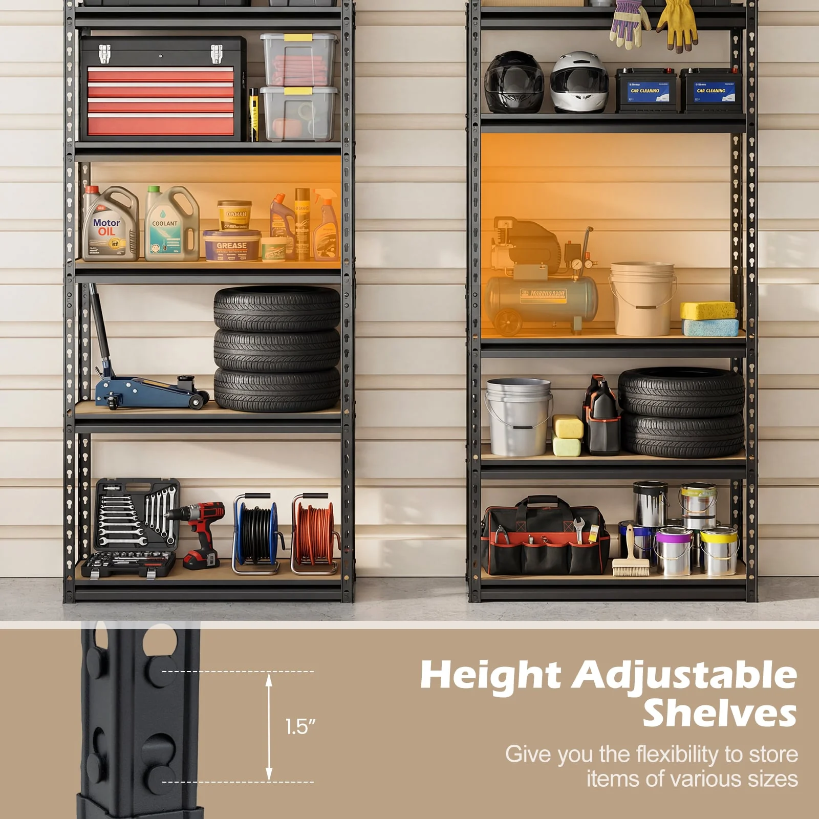 5-Tier Garage Shelving, 2200 LBS Metal Storage, Adjustable Utility Rack - Image 5