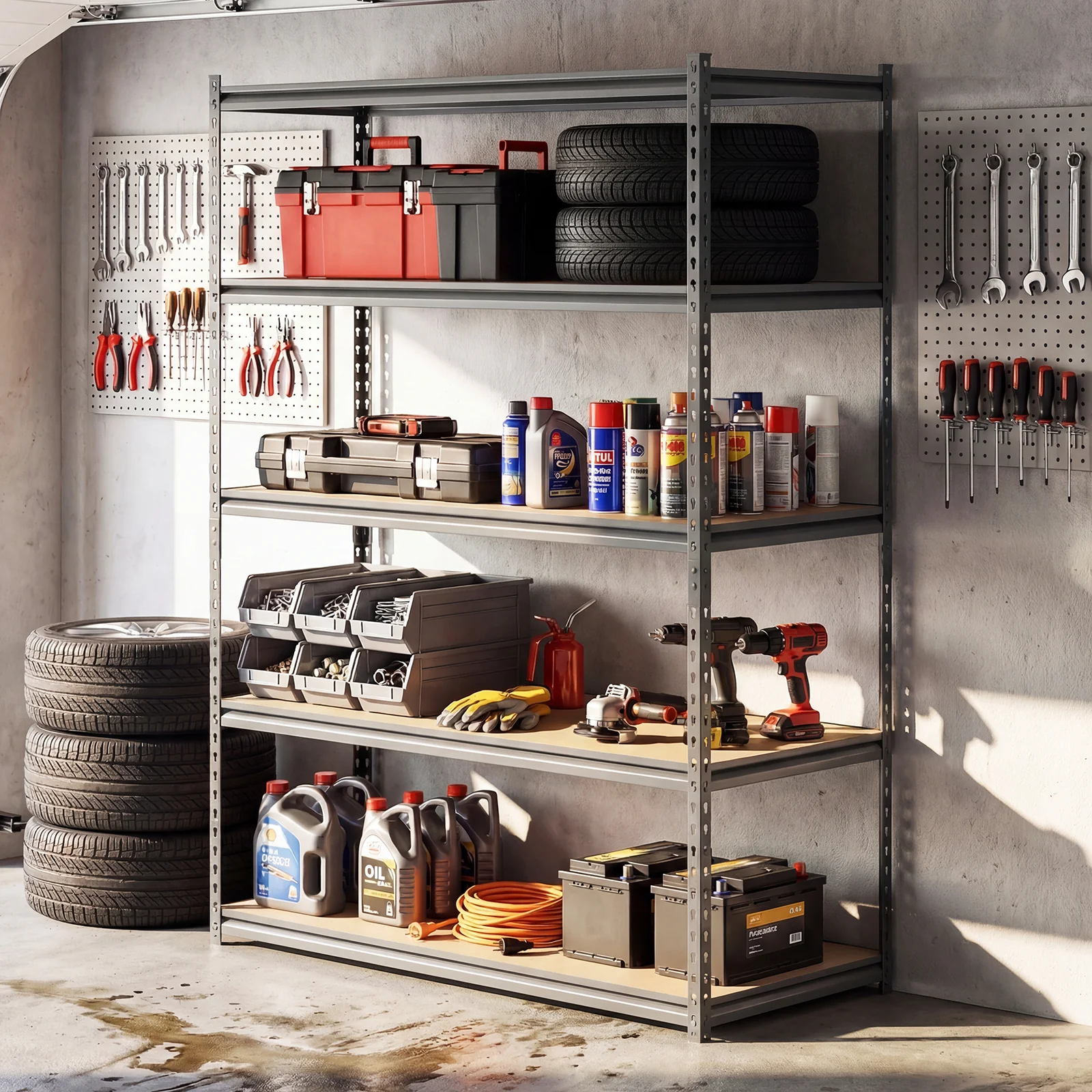 5-Tier Garage Shelving, 2200 LBS Metal Storage Rack, Adjustable, Set of 2 - Image 3
