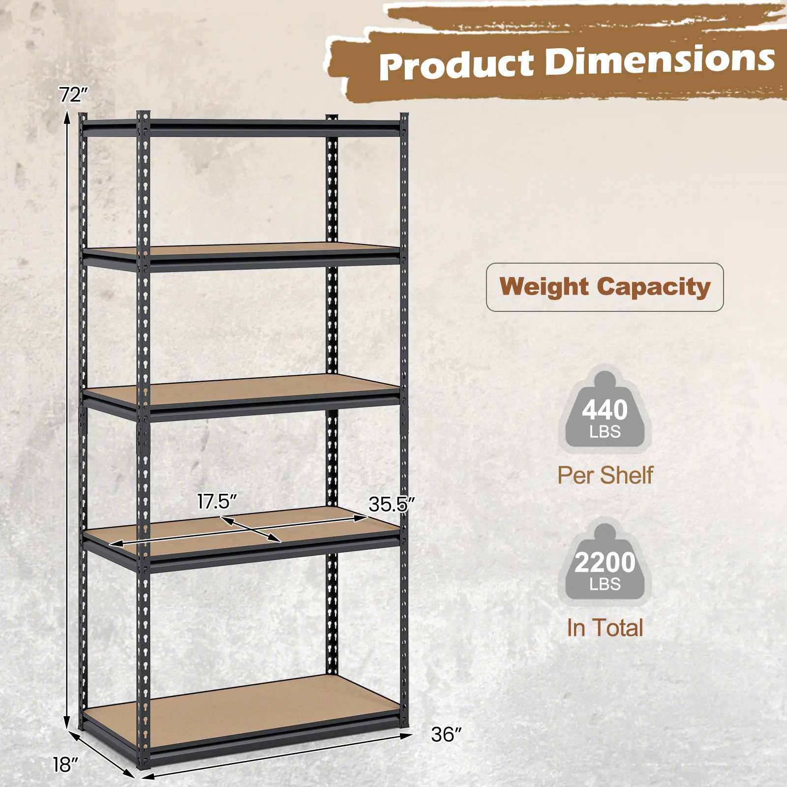 5-Tier Garage Shelving, 2200 LBS Metal Storage Rack, Set of 4 - Image 4