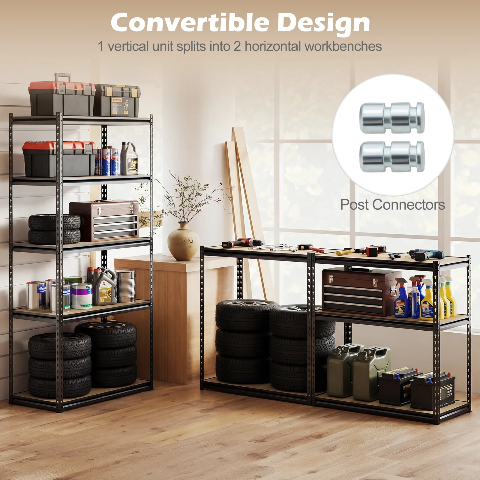 5-Tier Garage Shelving, 2200 LBS Metal Storage Rack, Set of 4 - Image 6