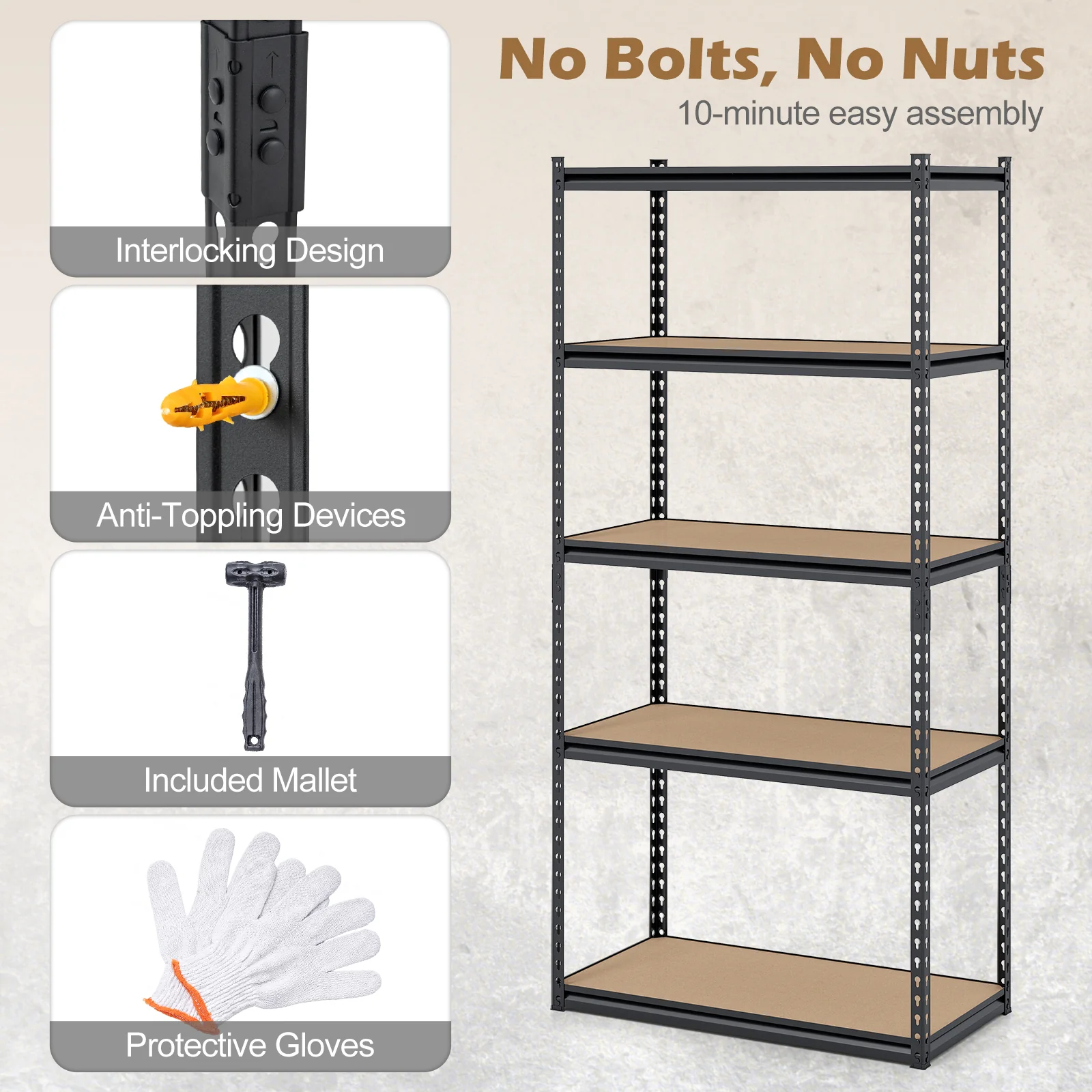 5-Tier Garage Shelving, 2200 LBS Metal Storage Rack, Set of 4 - Image 8