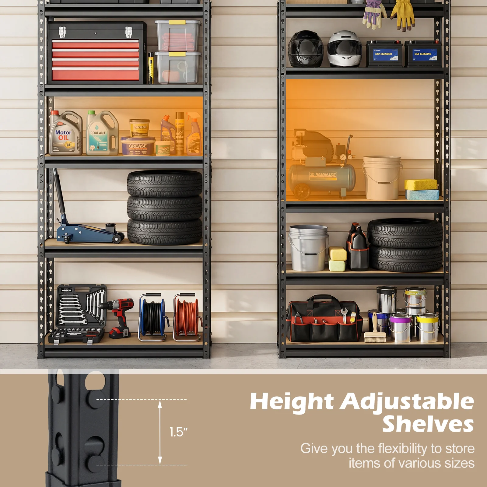 5-Tier Garage Shelving Unit, 2200 Lbs Heavy Duty, Set Of 4, Black - Image 5