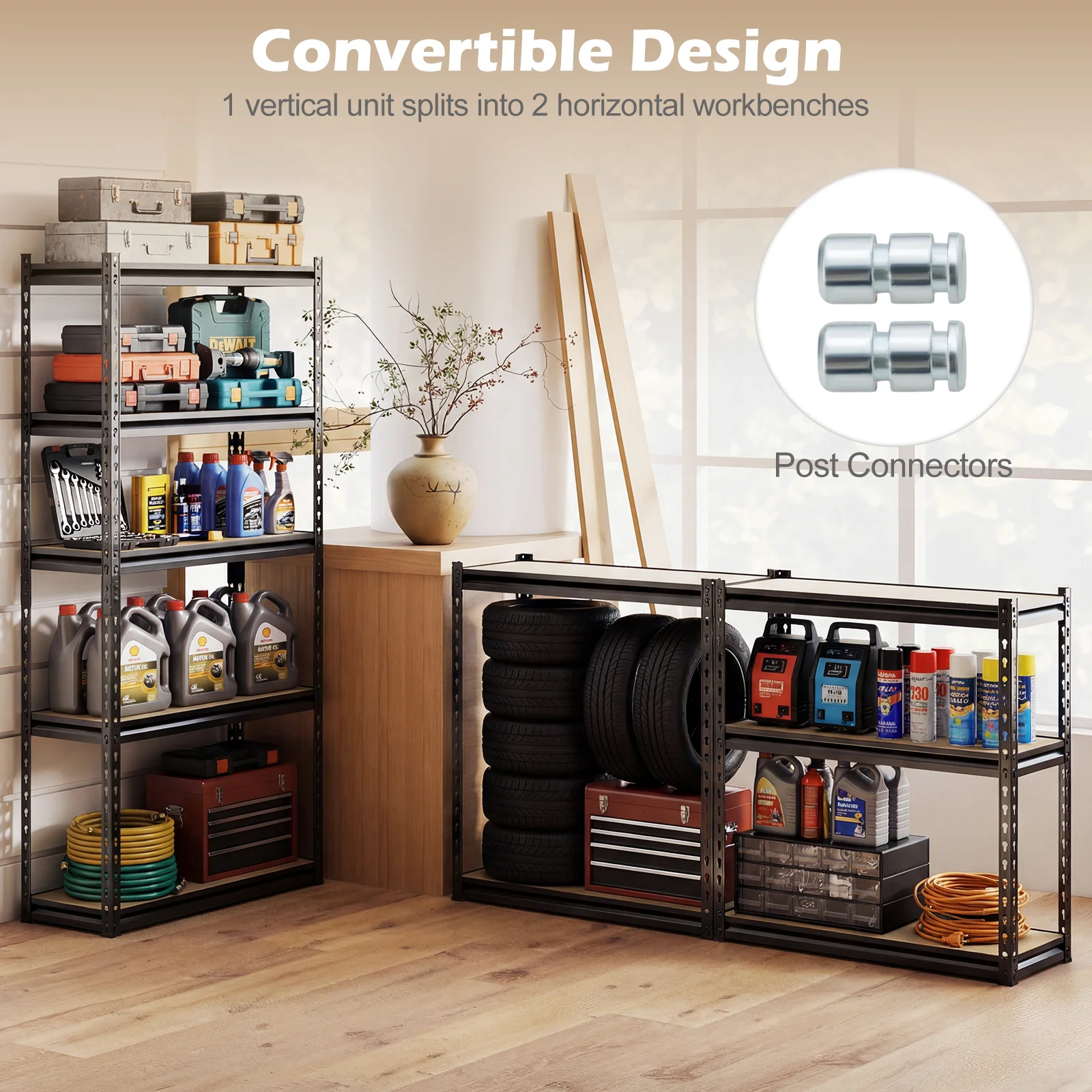 5-Tier Garage Shelving Unit, 2200 Lbs Heavy Duty, Set Of 4, Black - Image 6