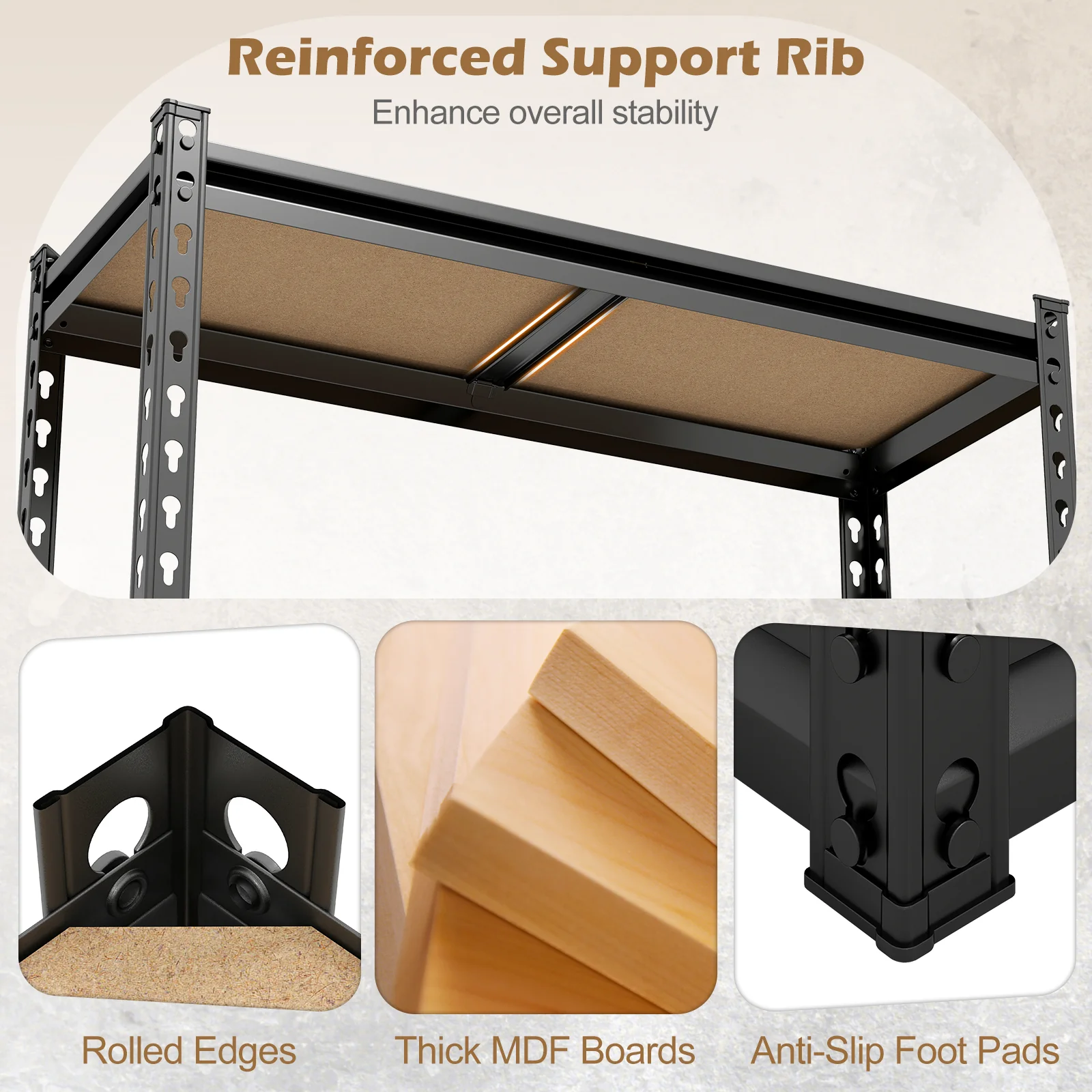 5-Tier Garage Shelving Unit, 2200 Lbs Heavy Duty, Set Of 4, Black - Image 9