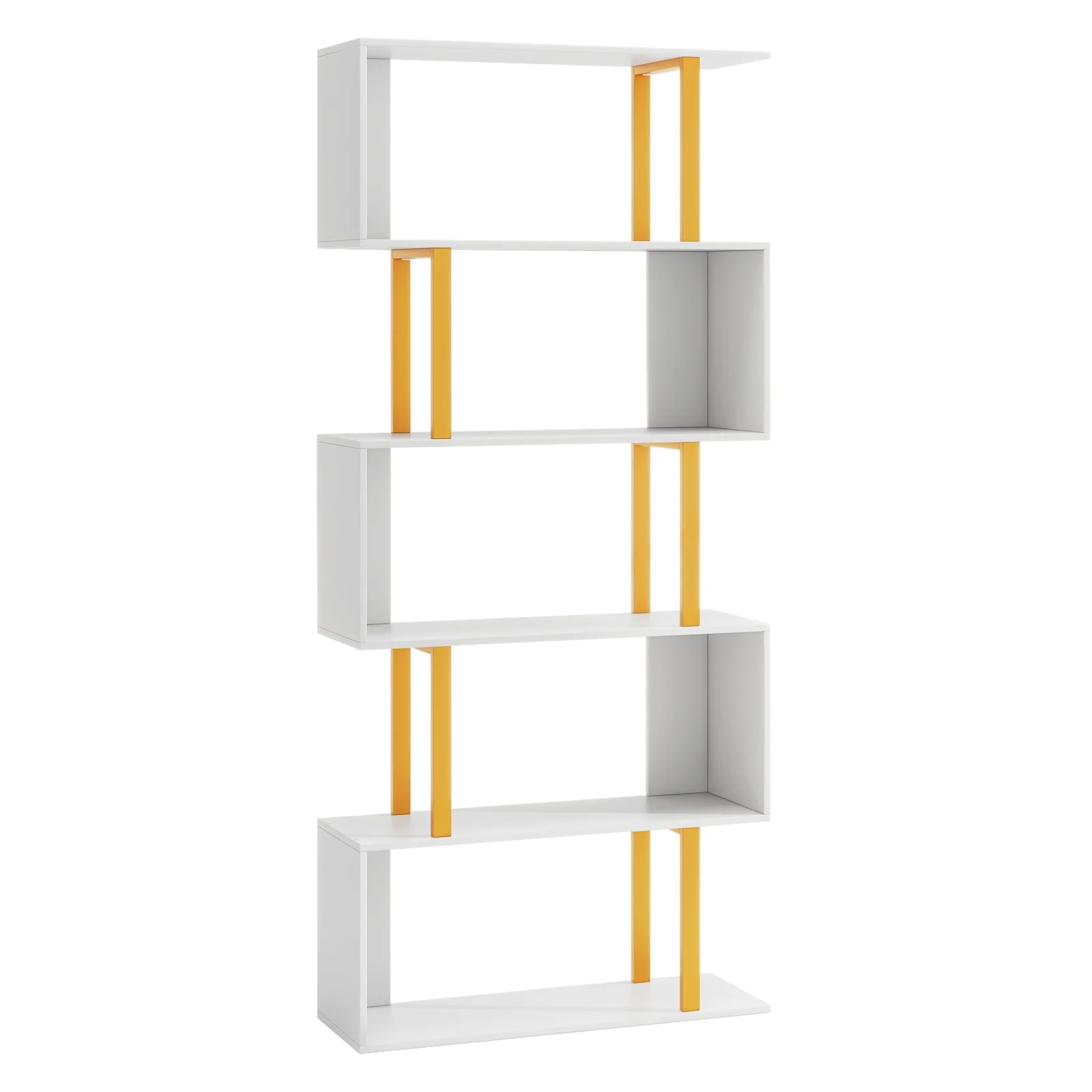 5-Tier Geometric Bookcase, Metal Frame, White - Image 4