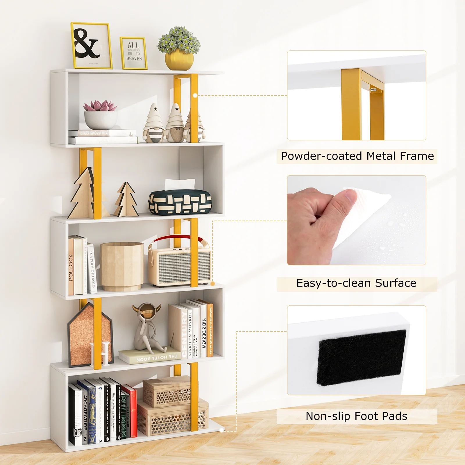 5-Tier Geometric Bookcase, Metal Frame, White - Image 9