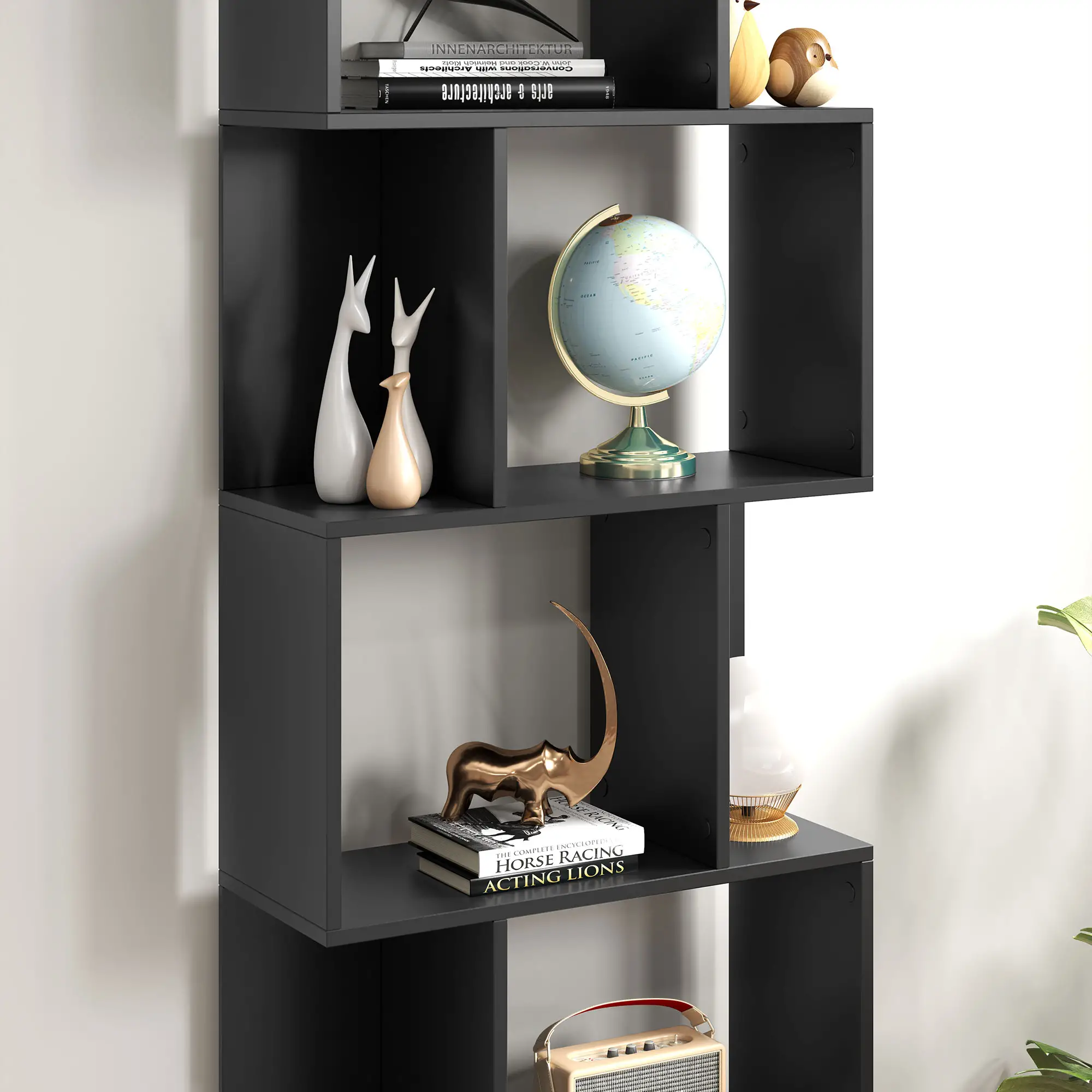 5-Tier Geometric Bookshelf, S Shaped Bookcase, Black - Image 10