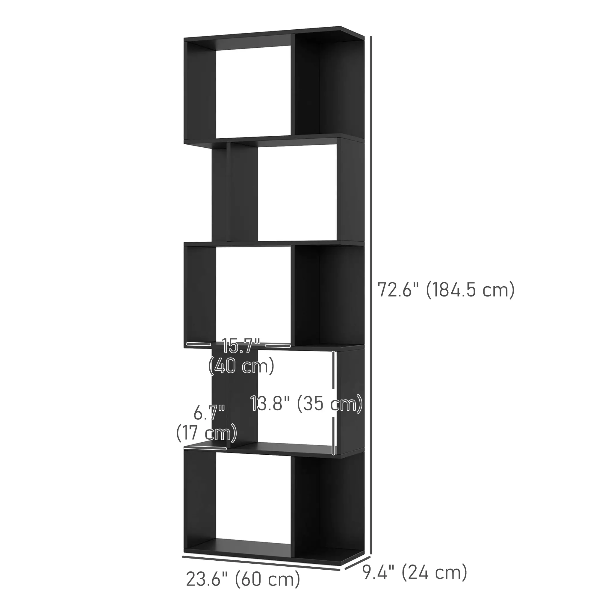 5-Tier Geometric Bookshelf, S Shaped Bookcase, Black - Image 3