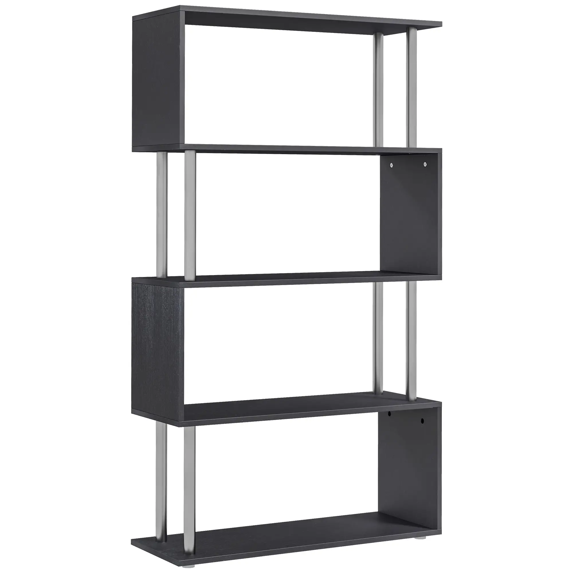 5-Tier Geometric Wooden Bookcase, S-Shaped Storage, Black