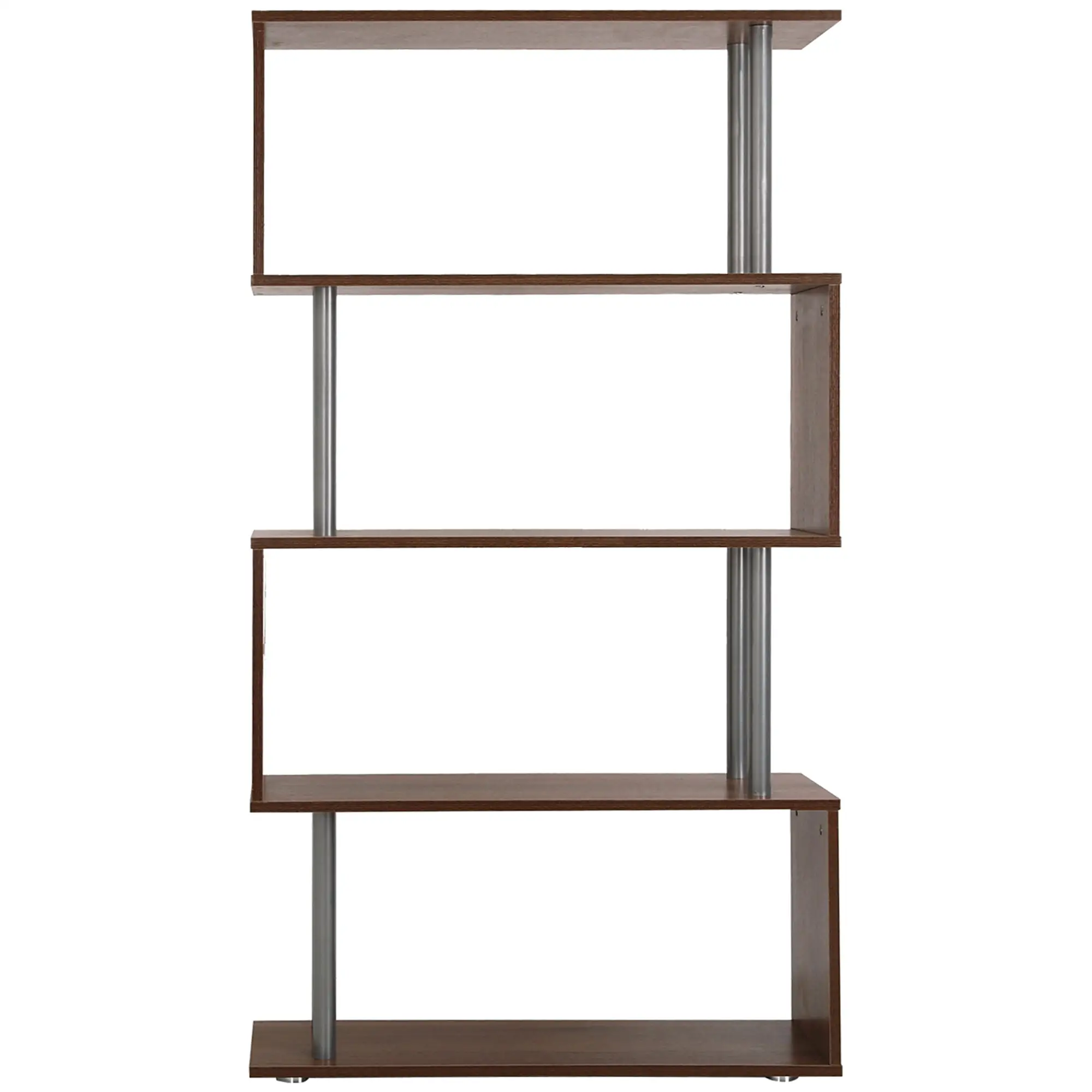 5-Tier Geometric Wooden Bookcase, S-Shaped Storage, Walnut - Image 11