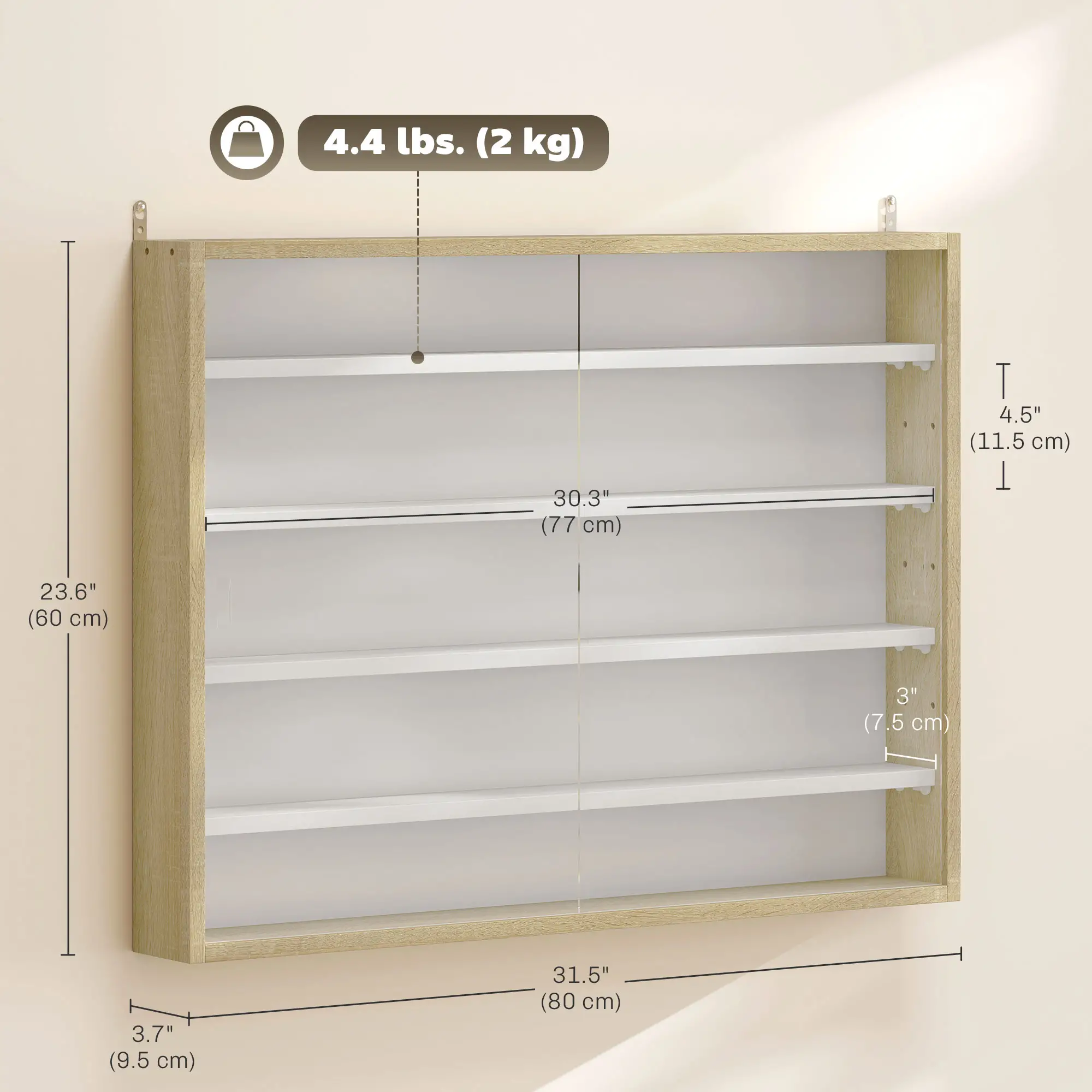 5-Tier Glass Display Cabinet, 2 Doors, 4 Adjustable Shelves, Oak - Image 3