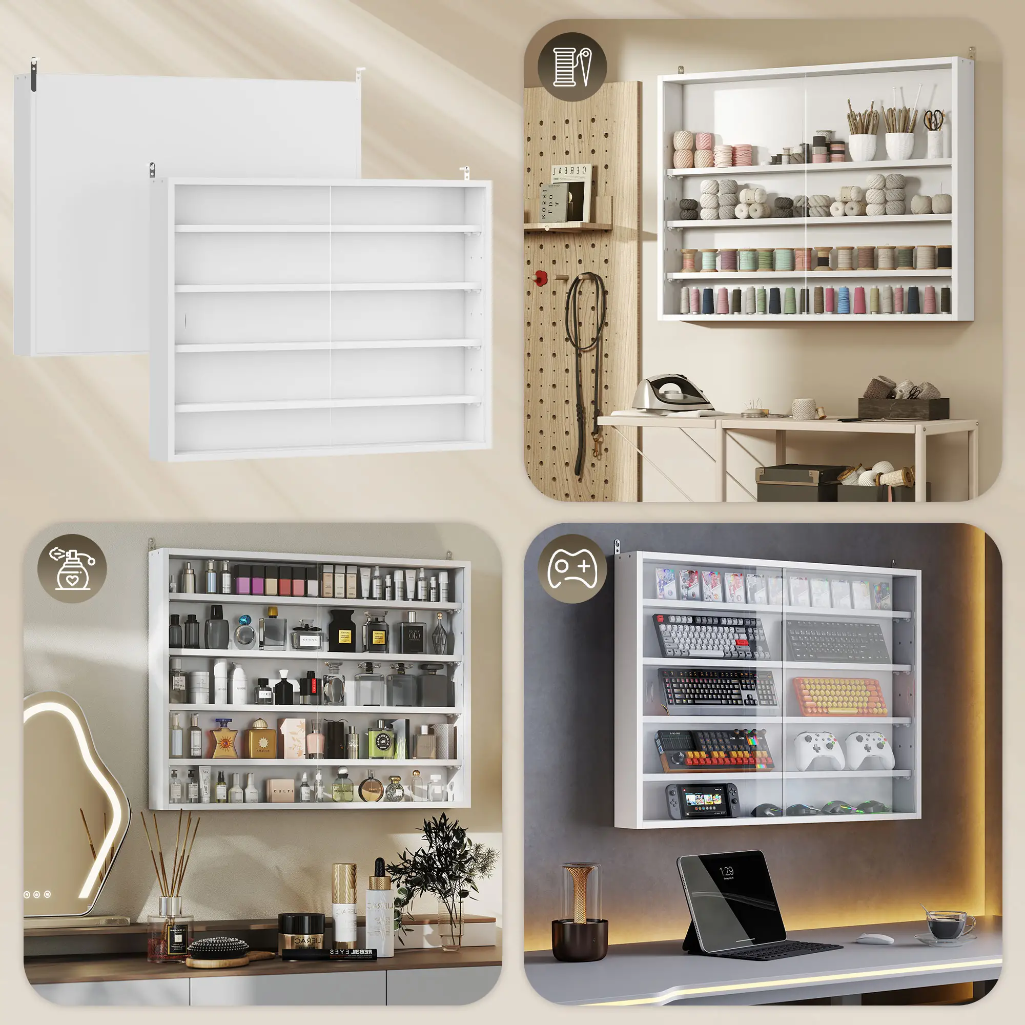 5-Tier Glass Display Cabinet, 2 Doors, 4 Adjustable Shelves, White - Image 7