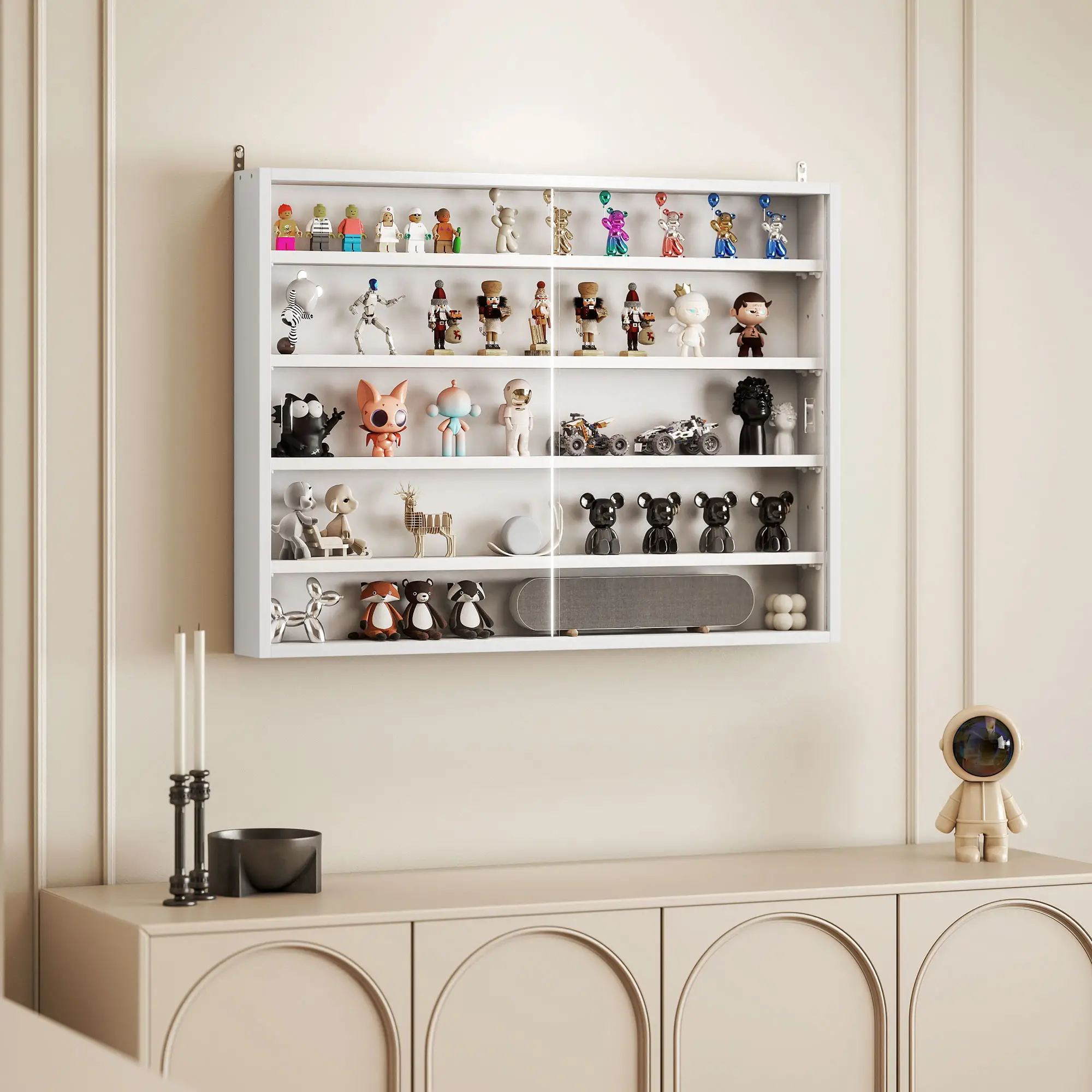 5-Tier Glass Display Cabinet, 2 Doors, 4 Adjustable Shelves, White - Image 9