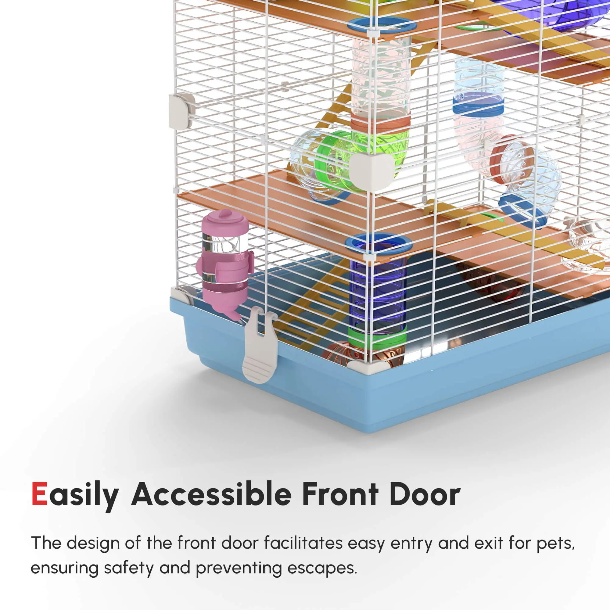 5-Tier Hamster Cage, Exercise Wheels, Play Tube, Green - Image 4