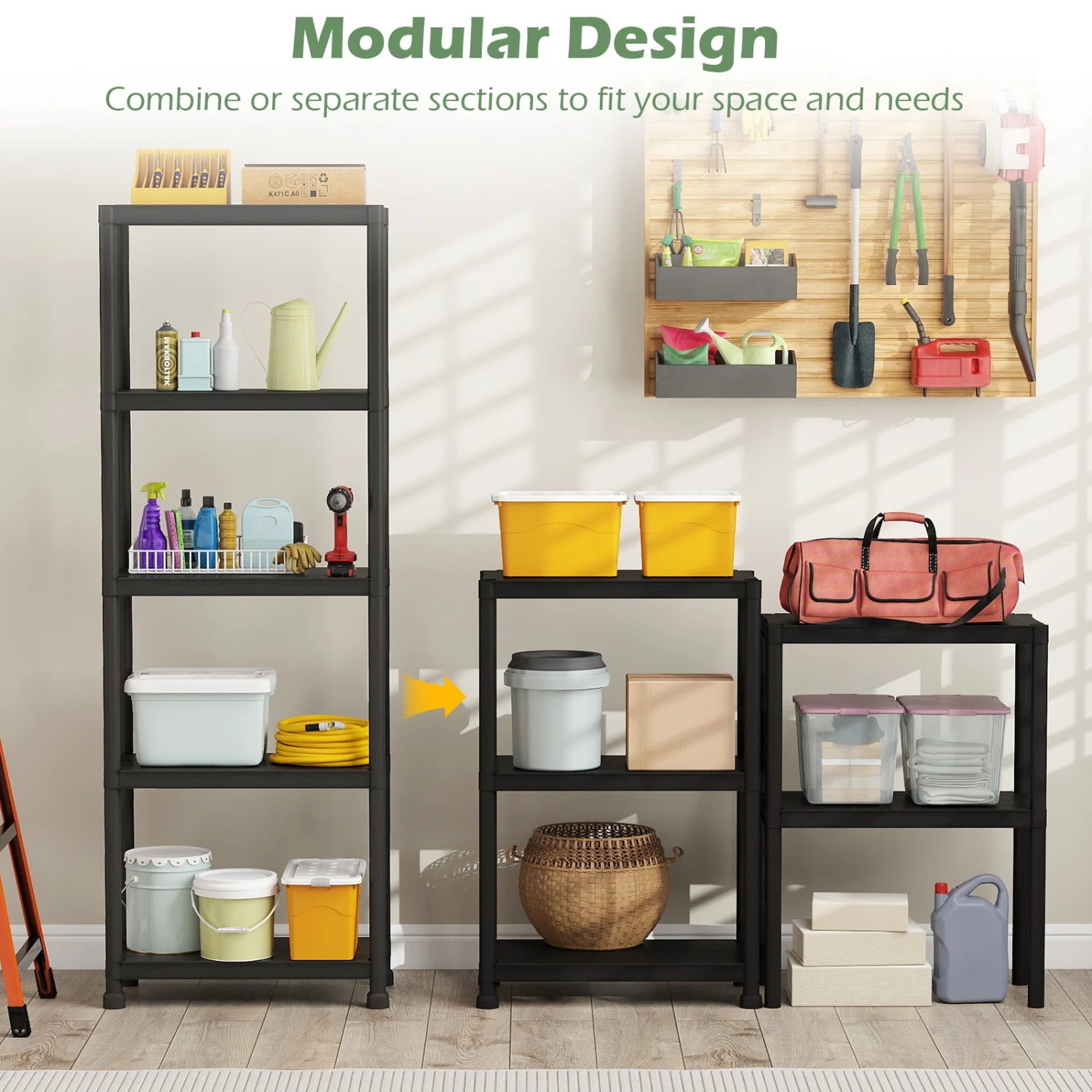 5-Tier Heavy-Duty Plastic Storage Shelves, Black - Image 10