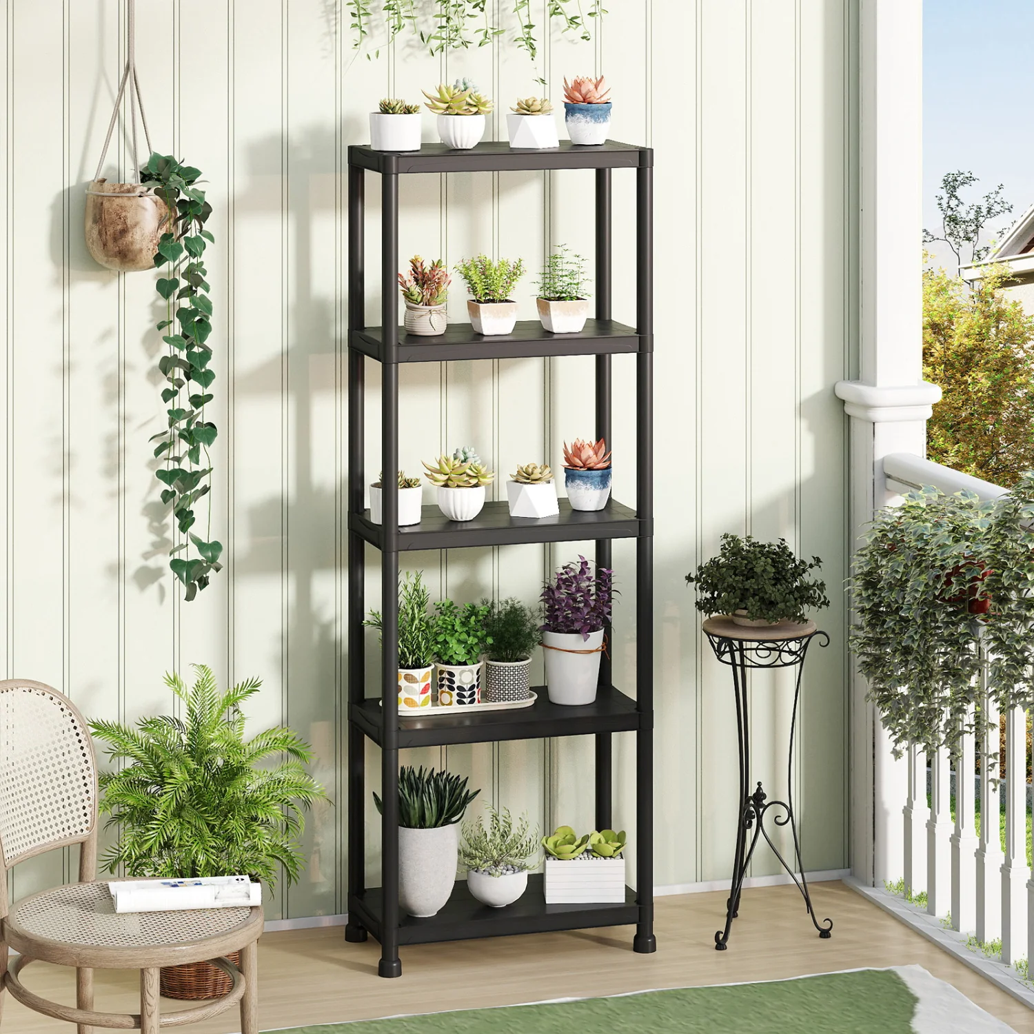 5-Tier Heavy-Duty Plastic Storage Shelves, Black - Image 2