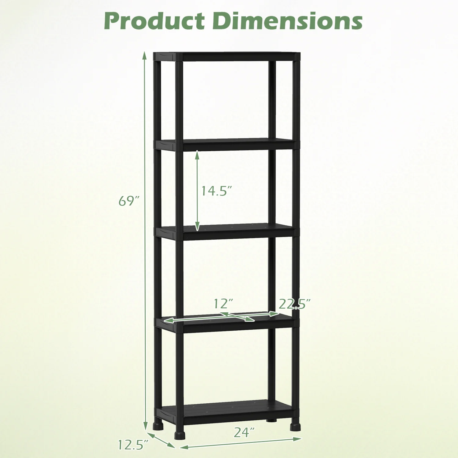 5-Tier Heavy-Duty Plastic Storage Shelves, Black - Image 5