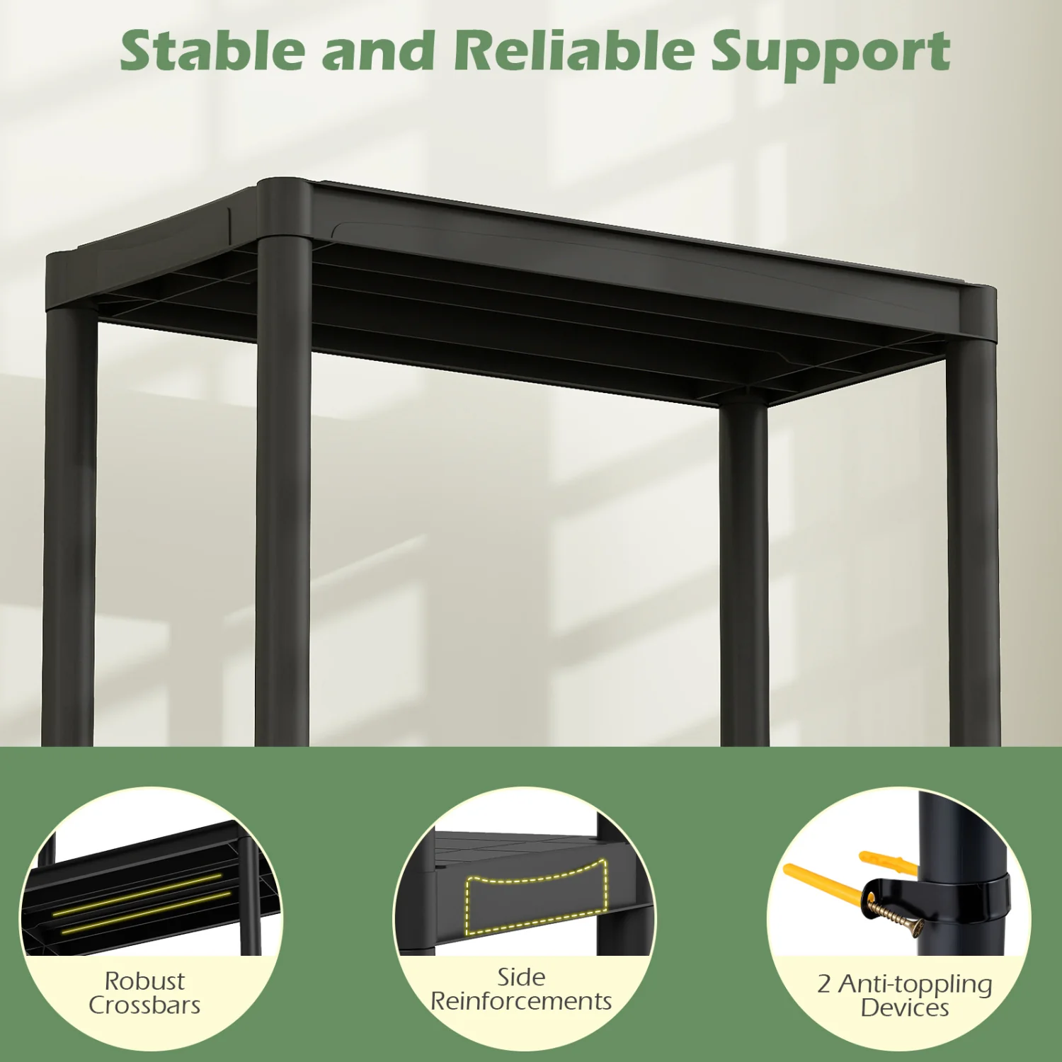 5-Tier Heavy-Duty Plastic Storage Shelves, Black - Image 8