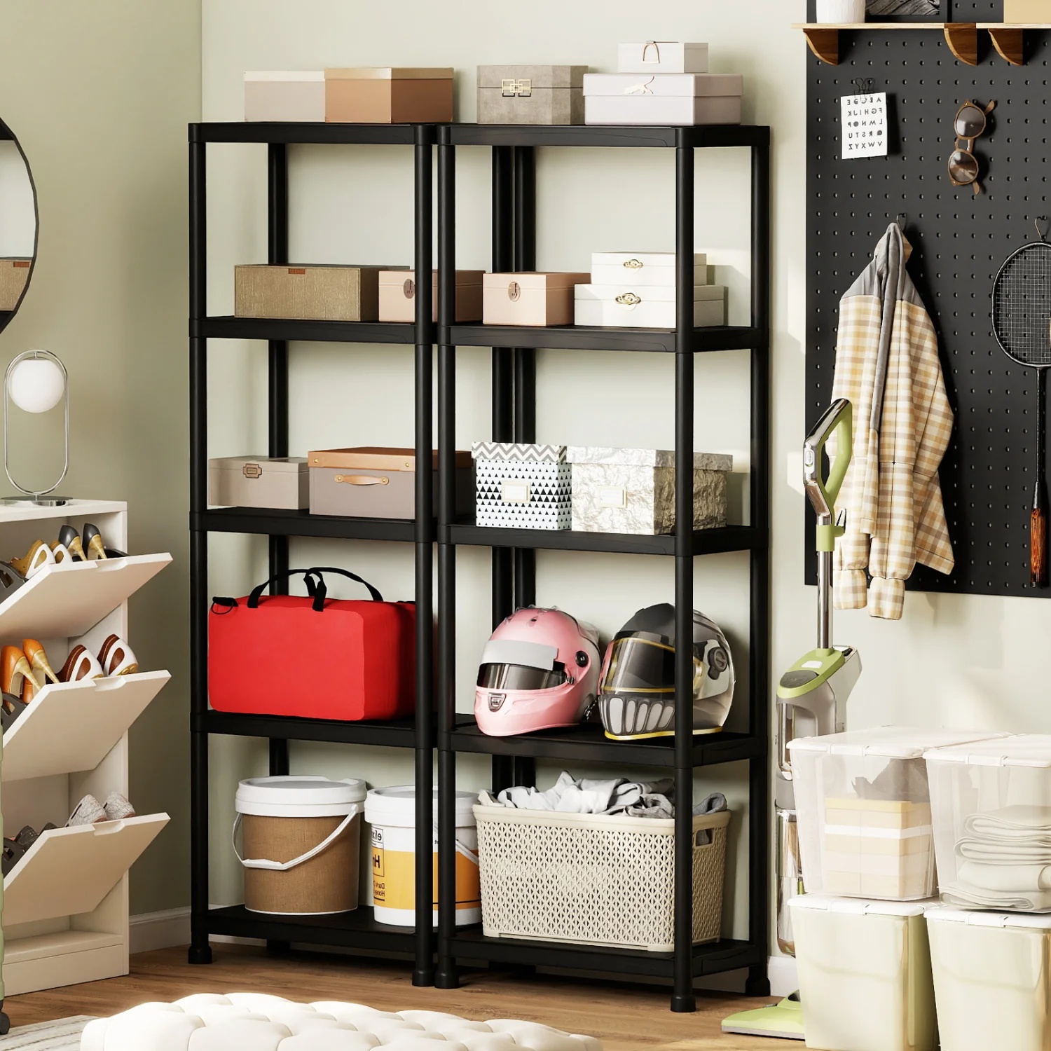 5-Tier Heavy-Duty Plastic Storage Shelves, Black - Image 9