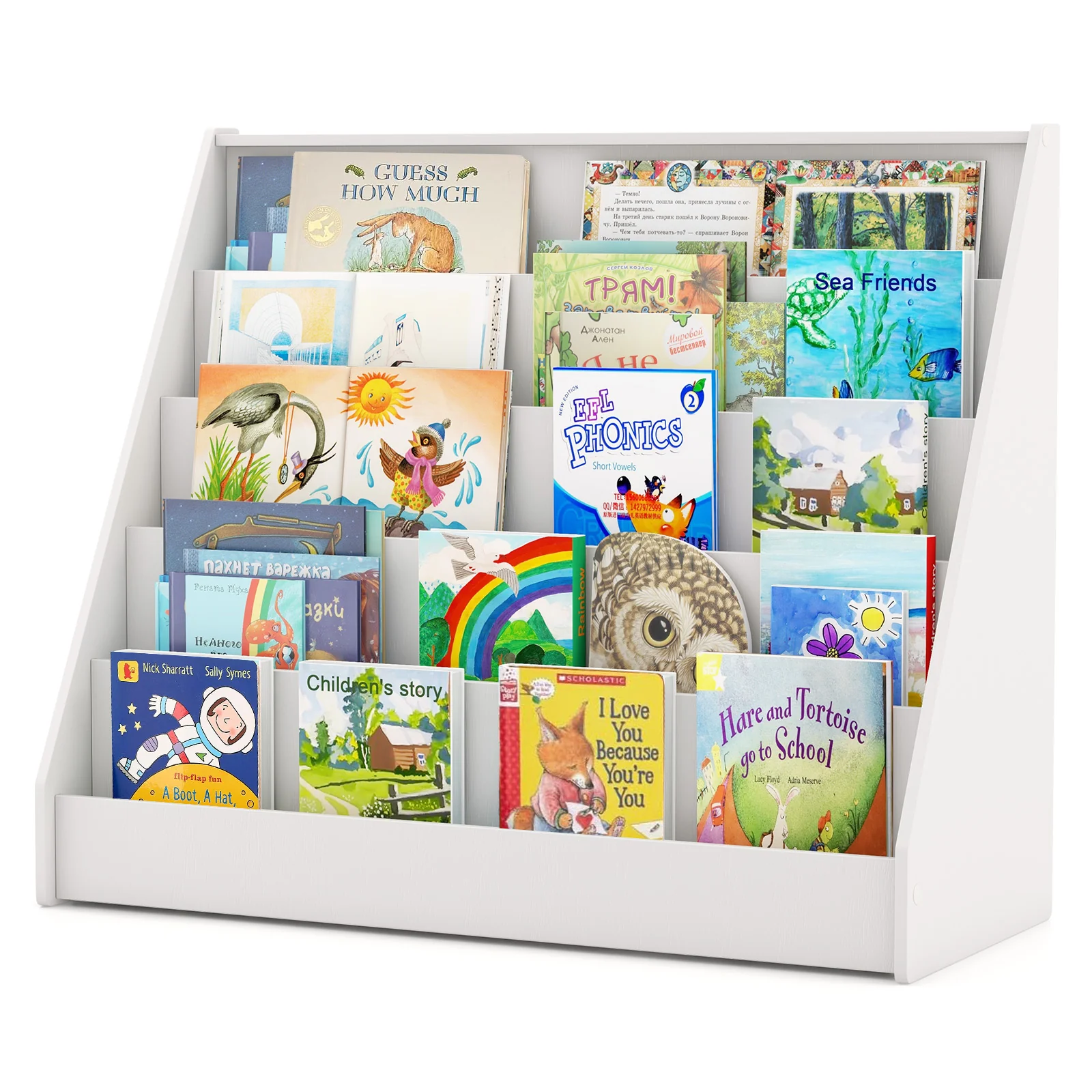 5-Tier Kids Bookshelf, Deep Compartments, Stable Baby Book Case, White - Image 5