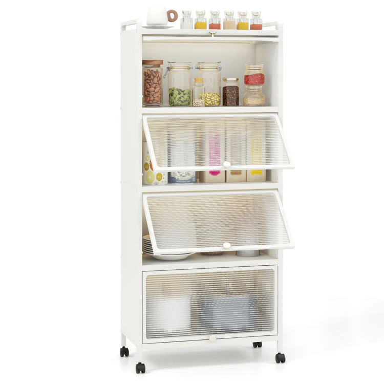 5-Tier Kitchen Baker's Rack With Flip-Up Doors, White