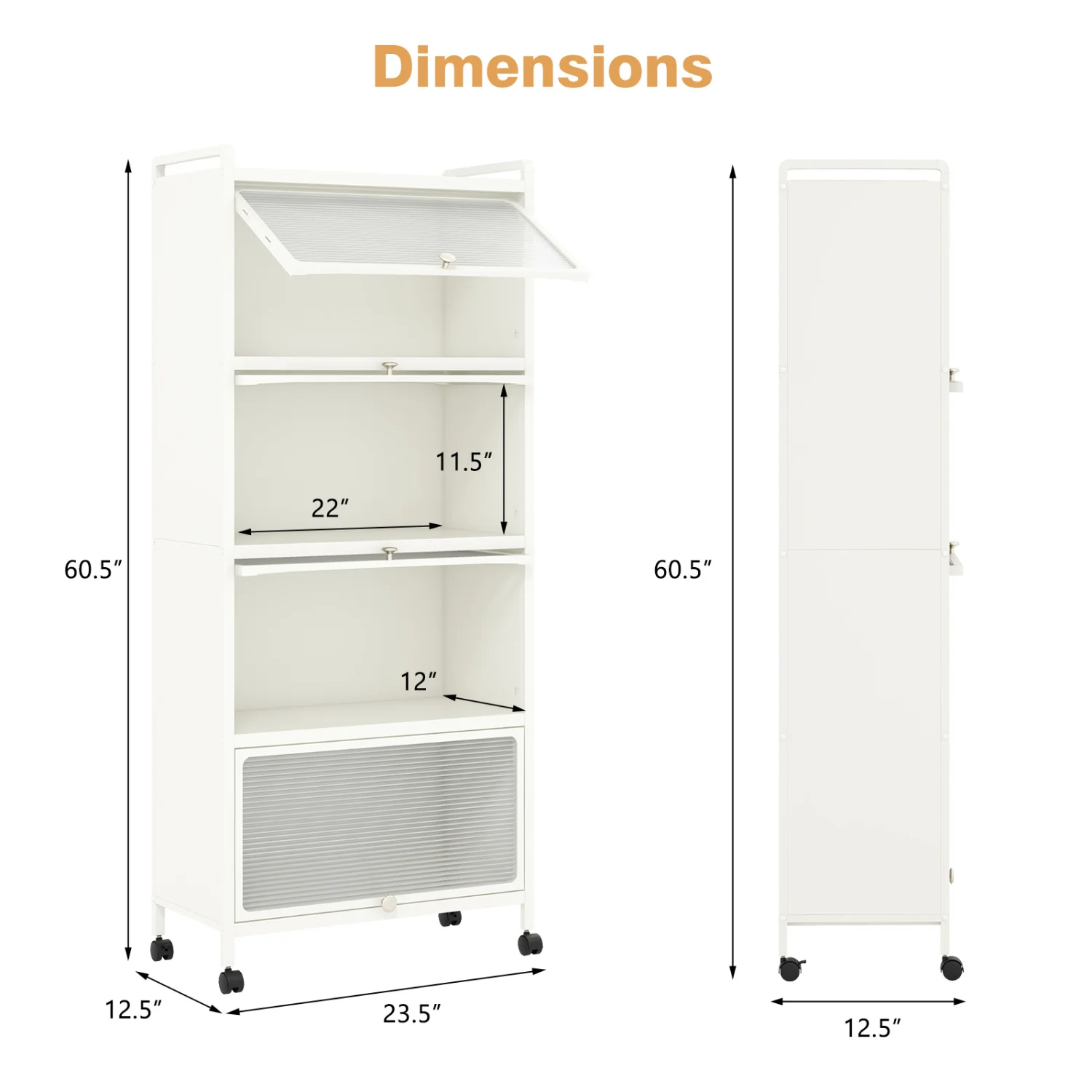 5-Tier Kitchen Baker's Rack With Flip-Up Doors, White - Image 4