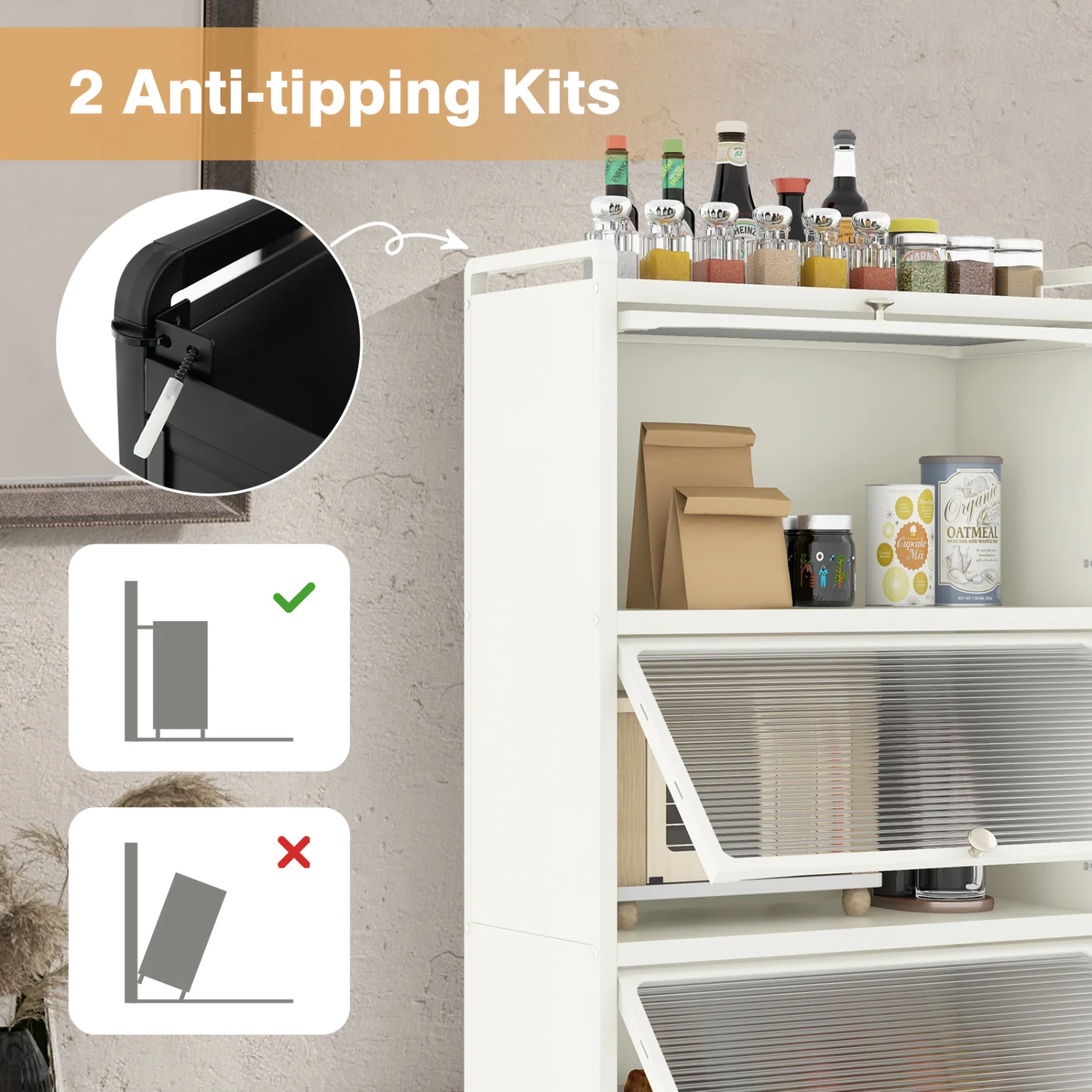 5-Tier Kitchen Baker's Rack With Flip-Up Doors, White - Image 9