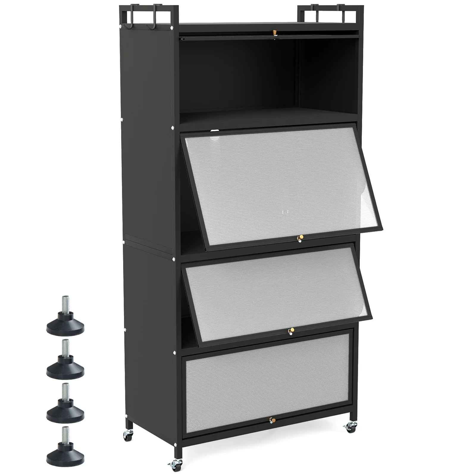 5-Tier Kitchen Storage Cabinet with 4 Flip-up Doors, Black - Image 5