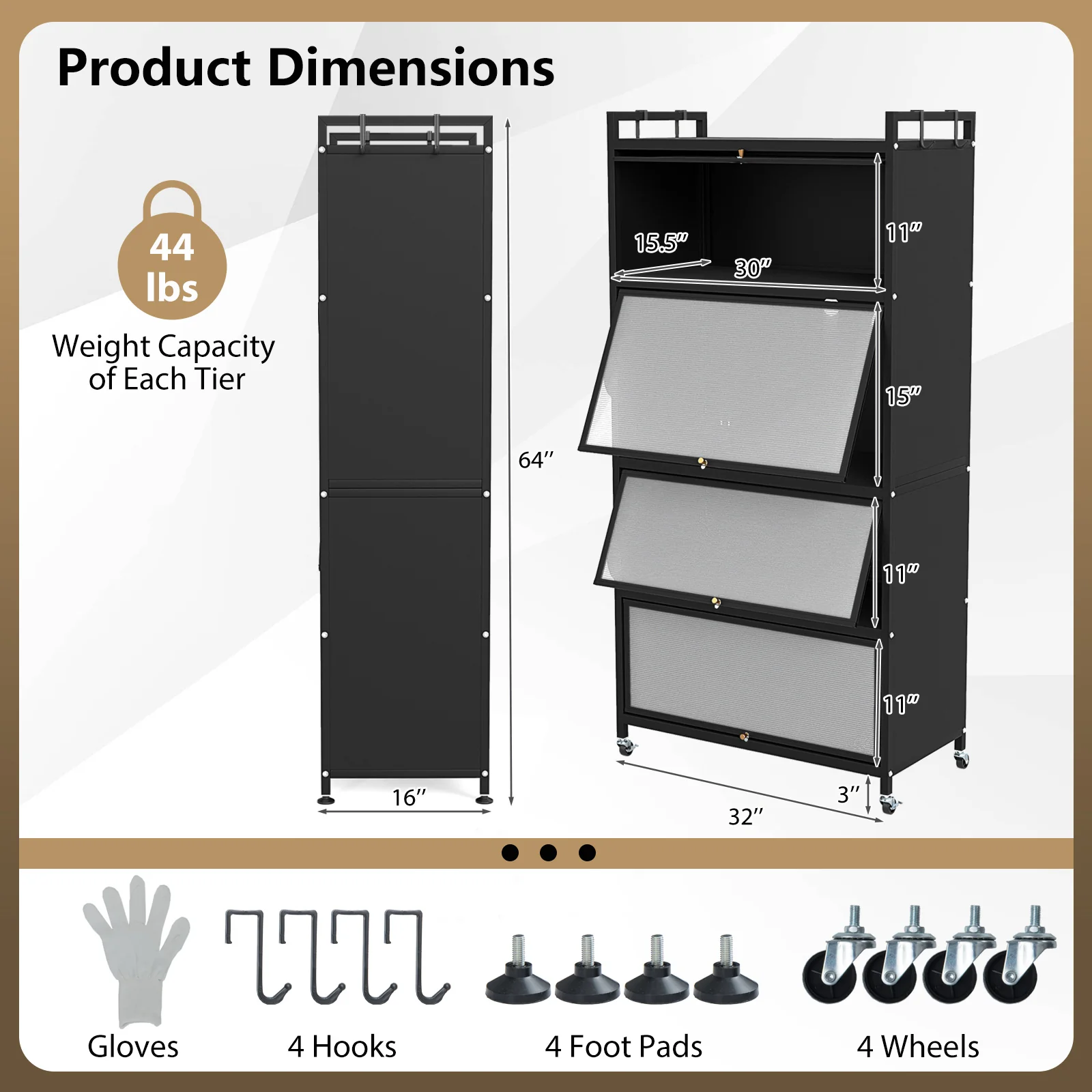 5-Tier Kitchen Storage Cabinet with 4 Flip-up Doors, Black - Image 6